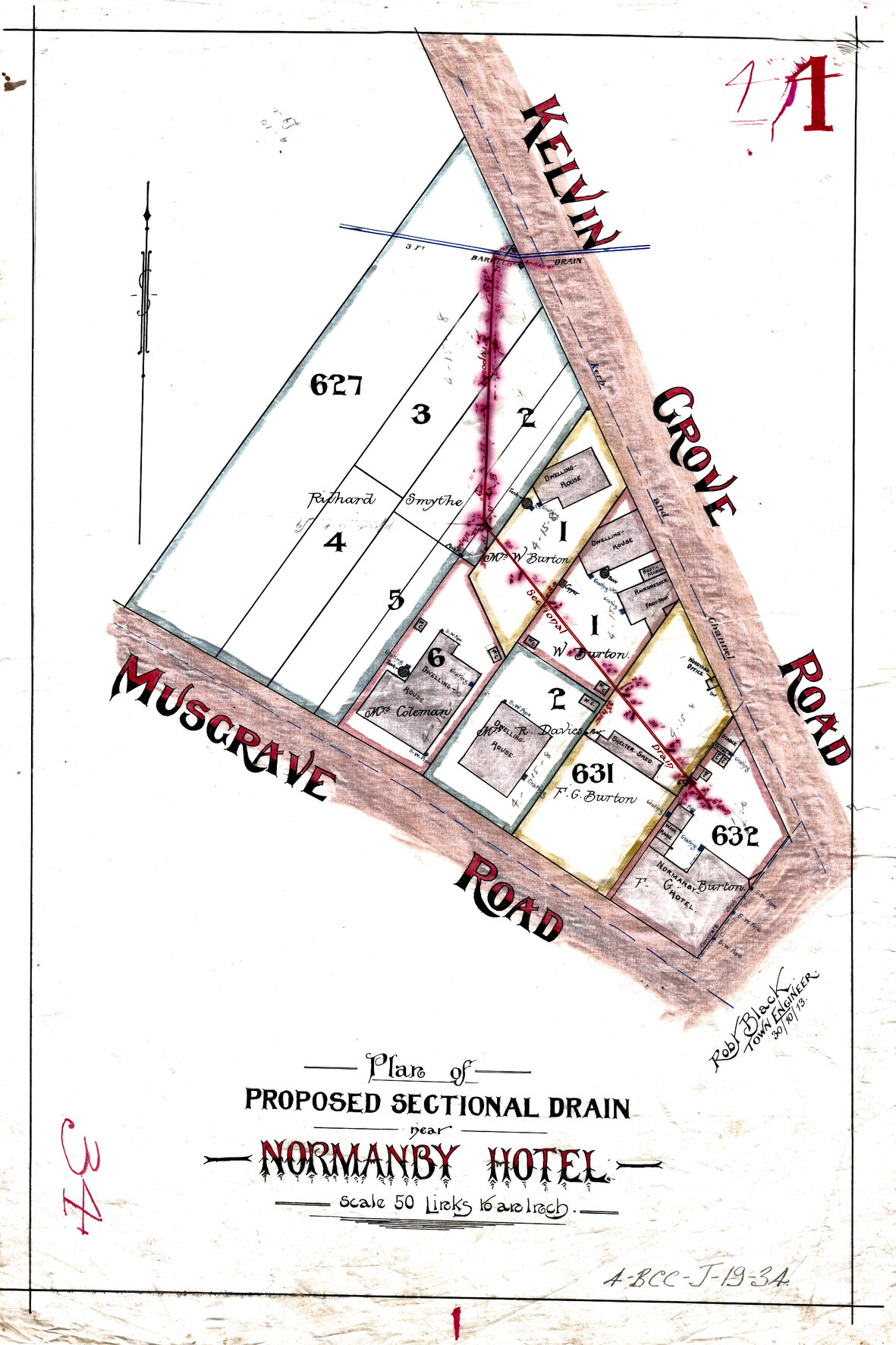 Sectional drain near Normanby Hotel, Red Hill - 1913