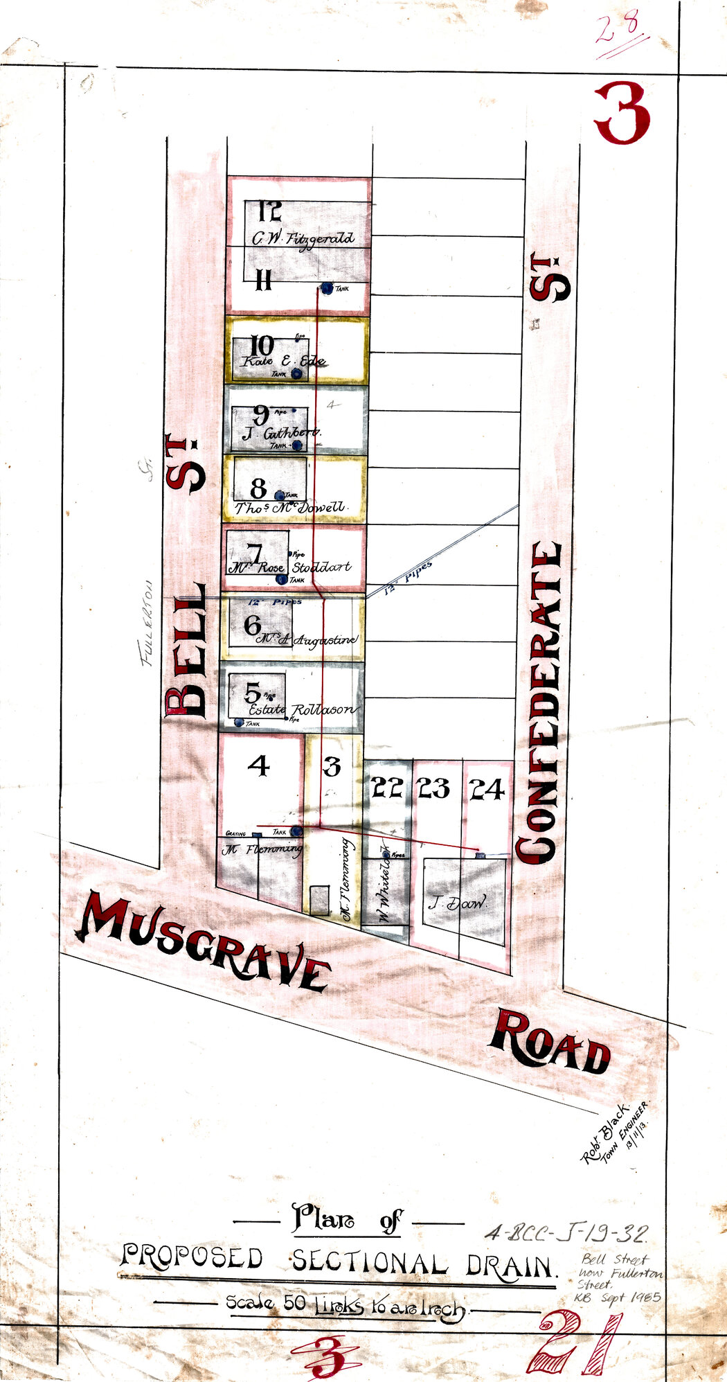 Proposed drain off Musgrave road to Fullerton Street, Red Hill - 1913