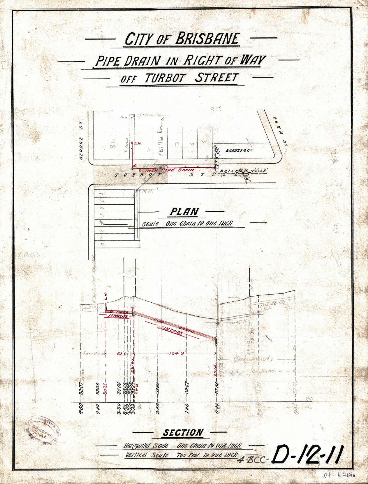 Pipe drain in right of way off Turbot Street, Brisbane City - 1903
