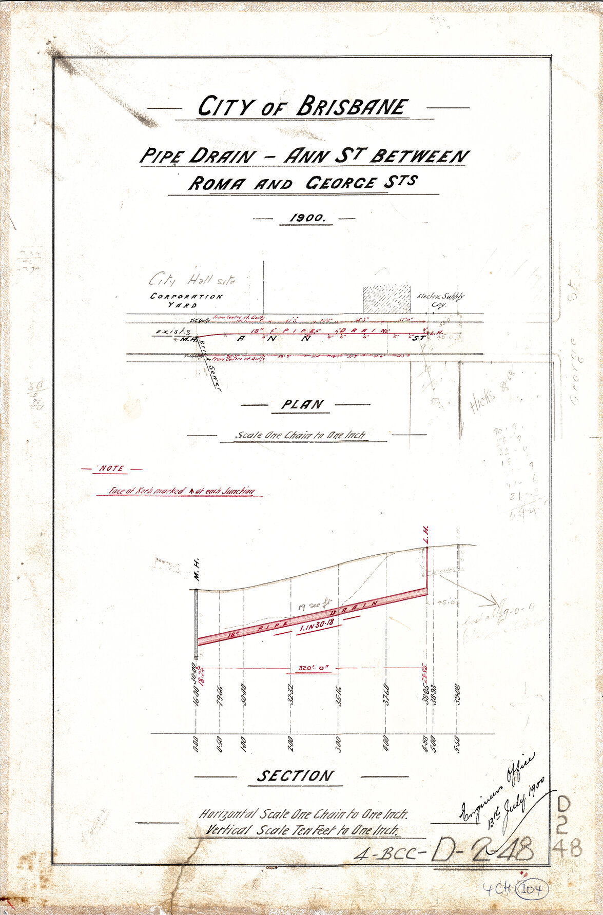 Pipe drain, Ann Street between Roma and George Streets, Brisbane City - 1900