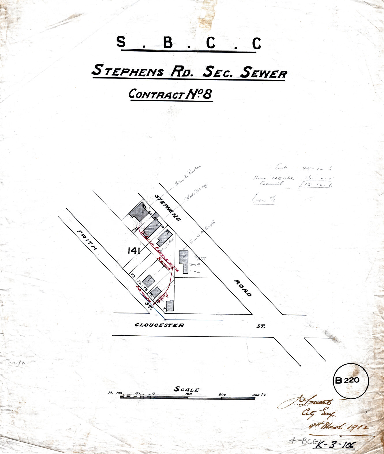 Stephens Road sectional sewer - Contract No. 8 - South Brisbane - 1912