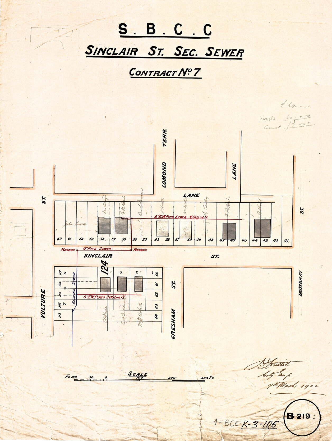 Sinclair Street sectional sewer Contract - No. 7 - East Brisbane - 1912
