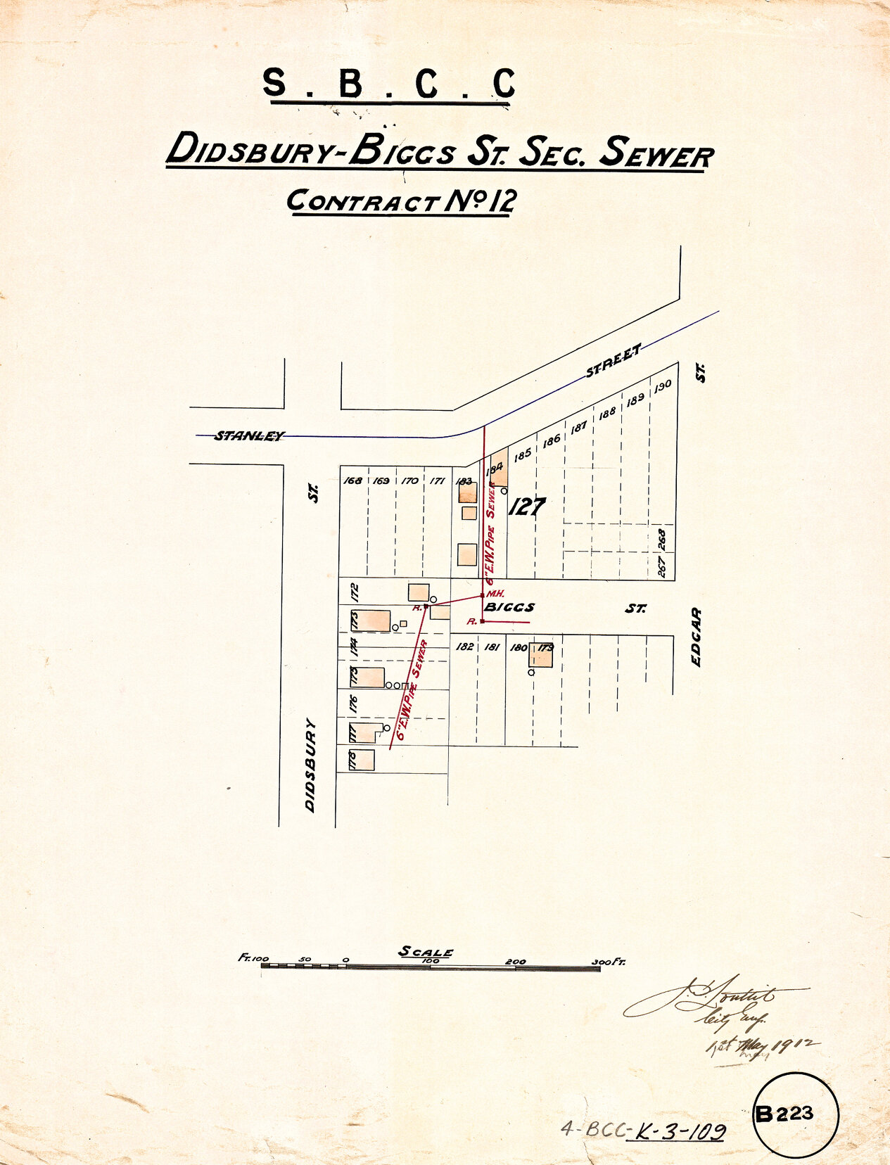 Didsbury - Biggs Street sectional sewer - Contract No. 12 - East Brisbane - 1912