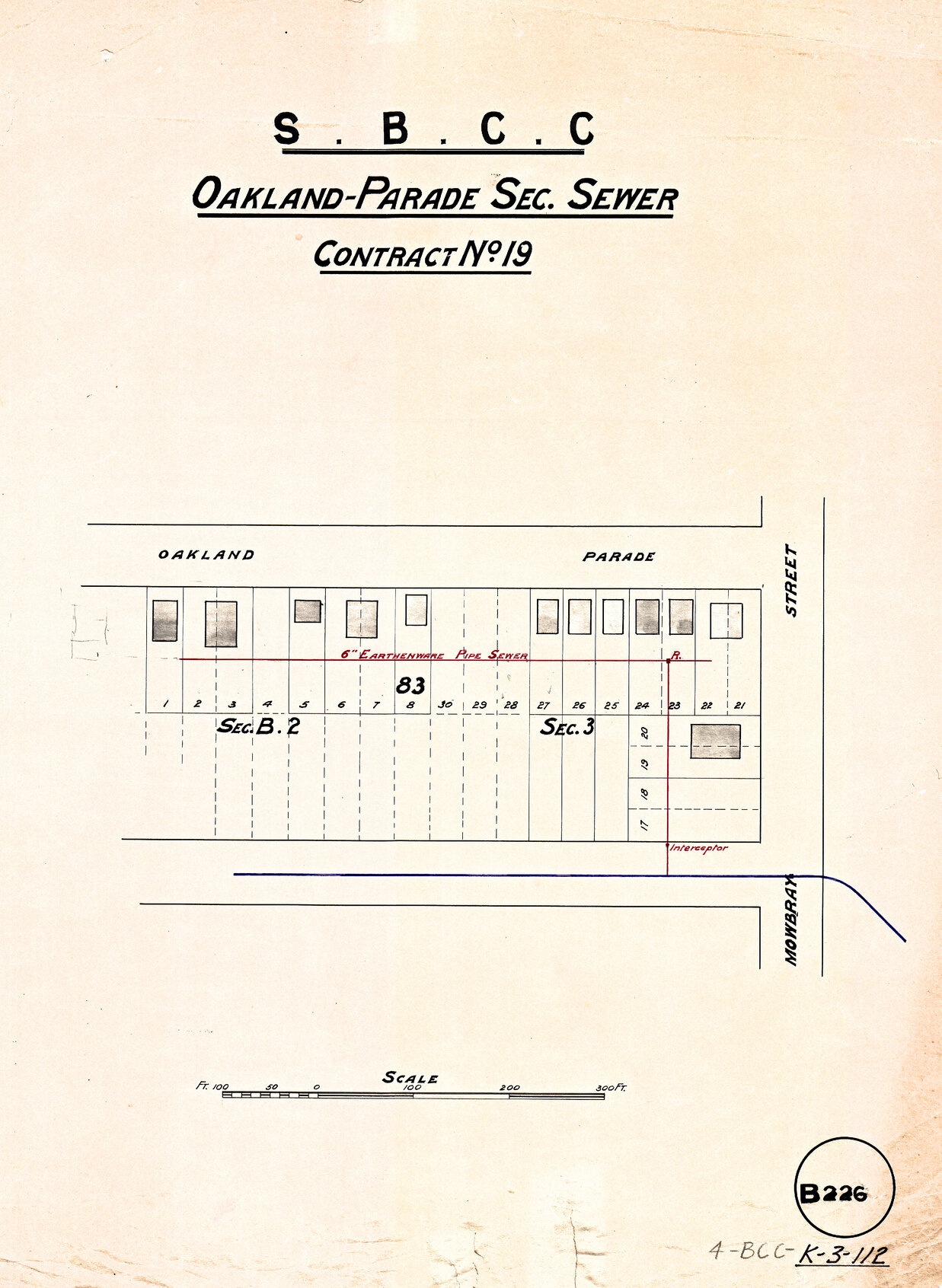 Oaklands Parade sectional sewer - Contract No. 19 - East Brisbane - 1912
