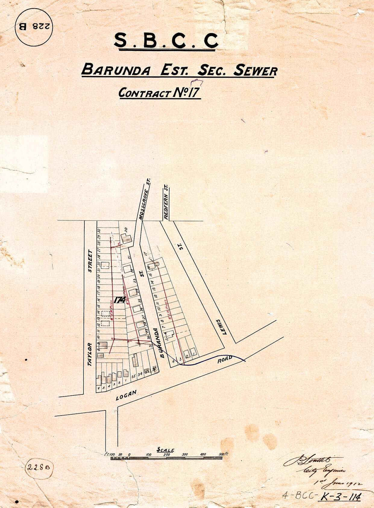 Buranda Estate sectional sewer - Contract No. 17 - Woolloongabba - 1912