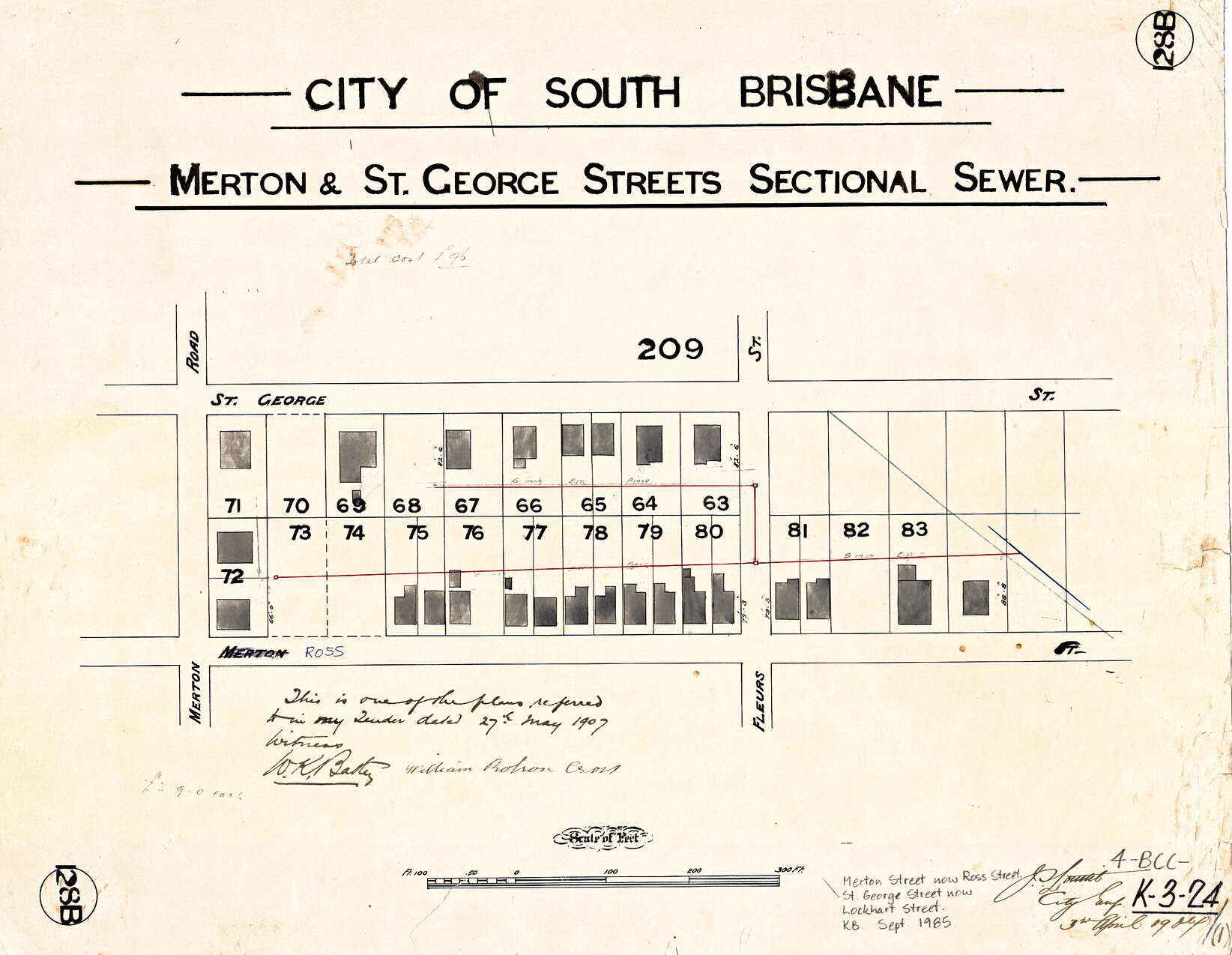 Merton and Saint George Street [Lockhart Street] sectional sewer - Woolloongabba - 1907