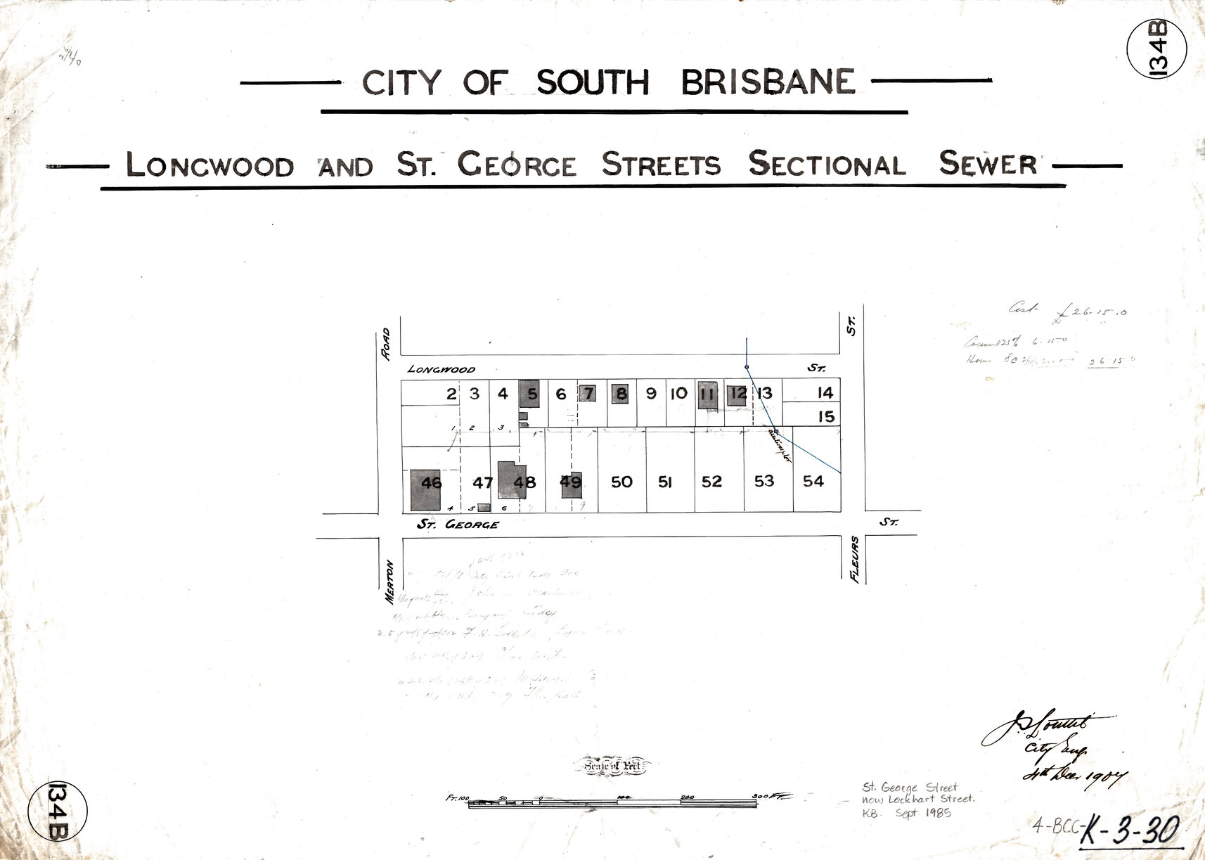 Longwood and Saint George Street [Lockhart Street] sectional sewer - Woolloongabba - 1907