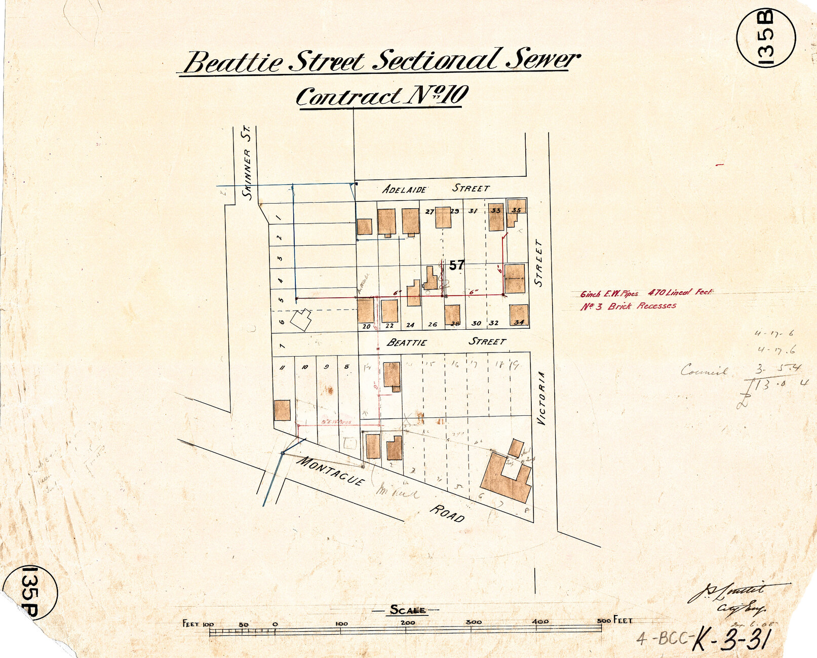 Beattie Street sectional sewer - Contract No. 10 - West End - 1908
