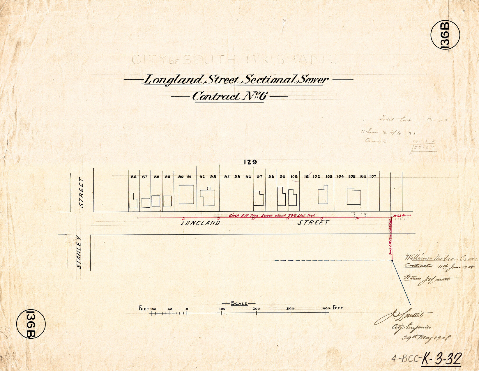 Longlands Street sectional sewer - Contract No. 6 - East Brisbane - 1908