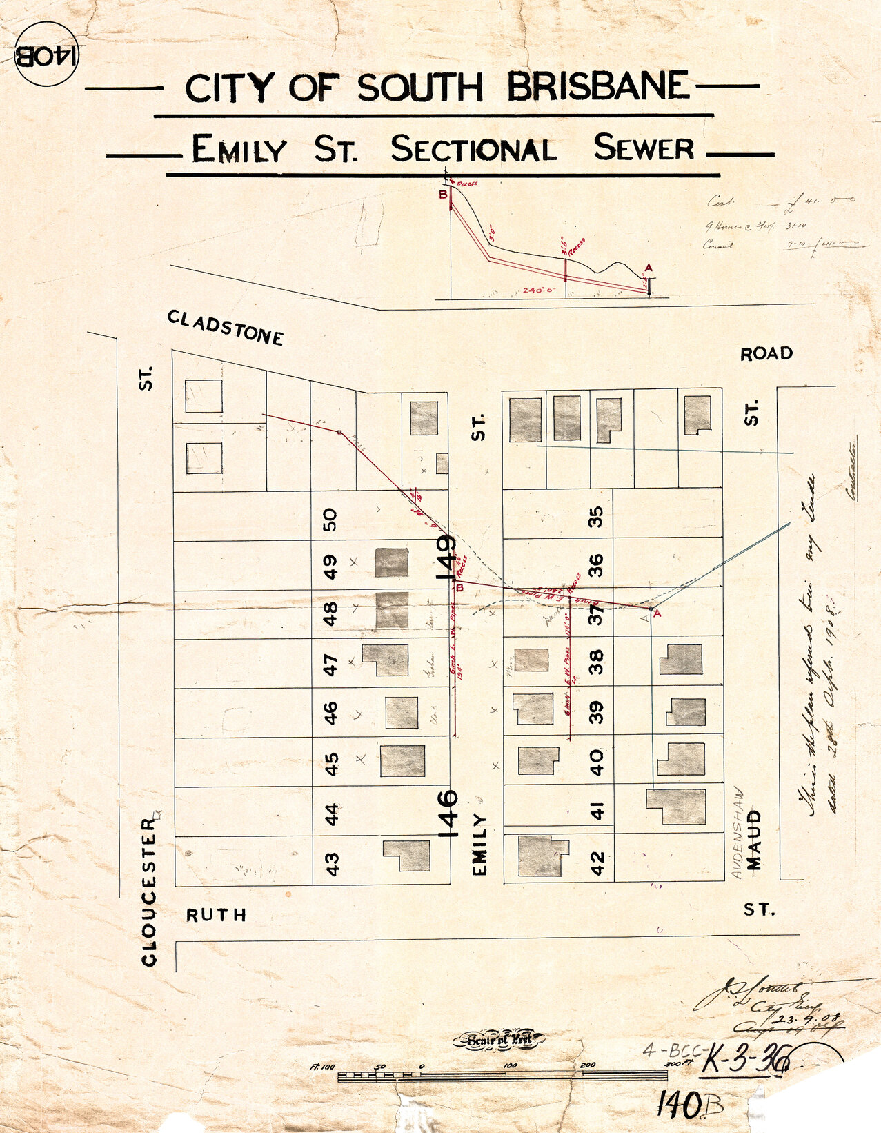 Emily Street sectional sewer - Highgate Hill - 1908