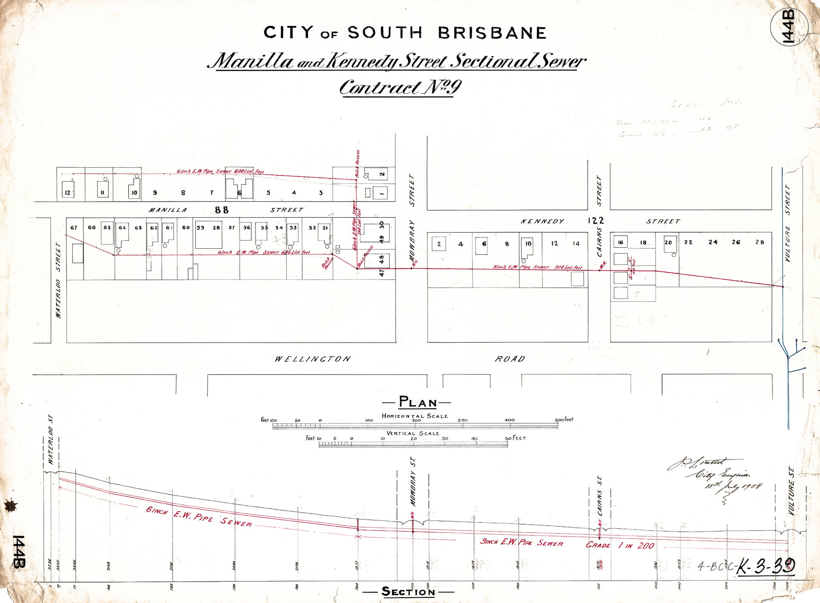 Manilla and Kennedy Street sectional sewer - Contract No. 9 - East Brisbane - 1908
