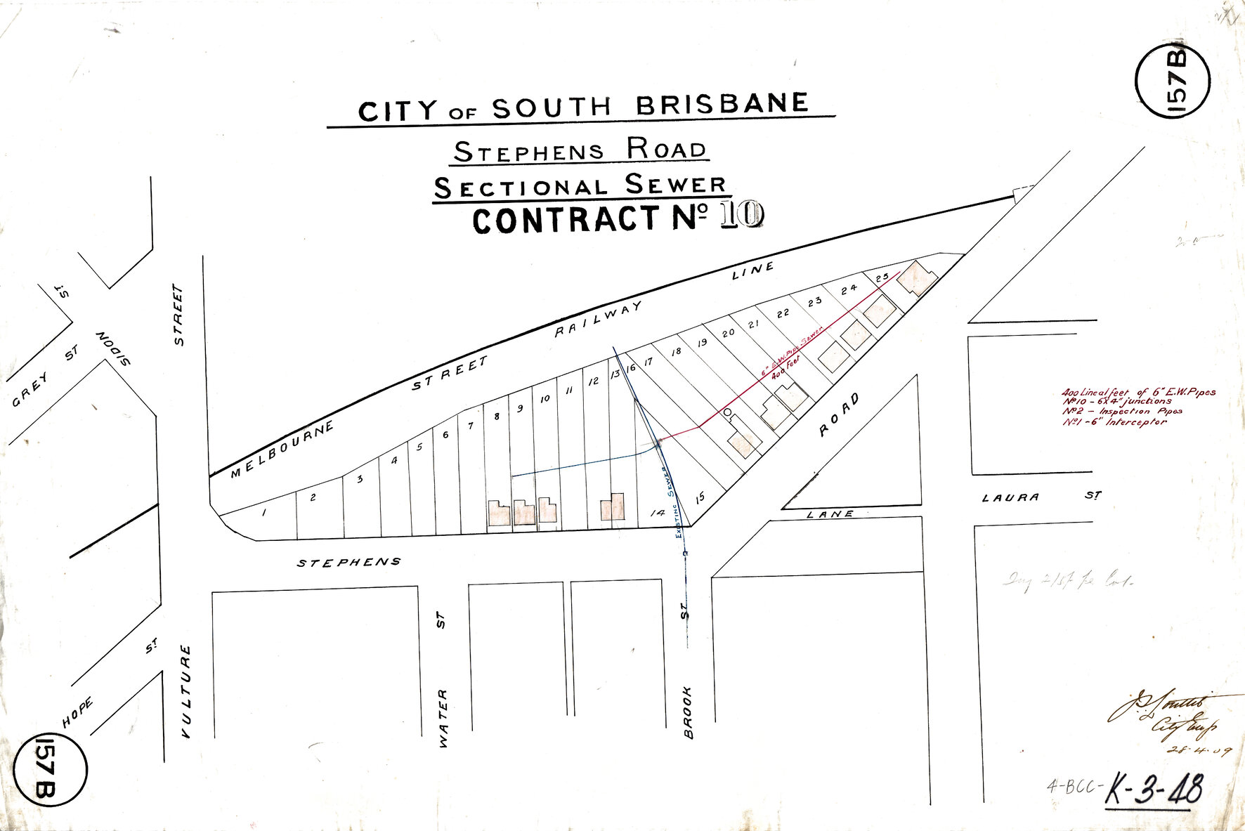 Stephens Road sectional sewer - Contract No. 10 - South Brisbane - 1909
