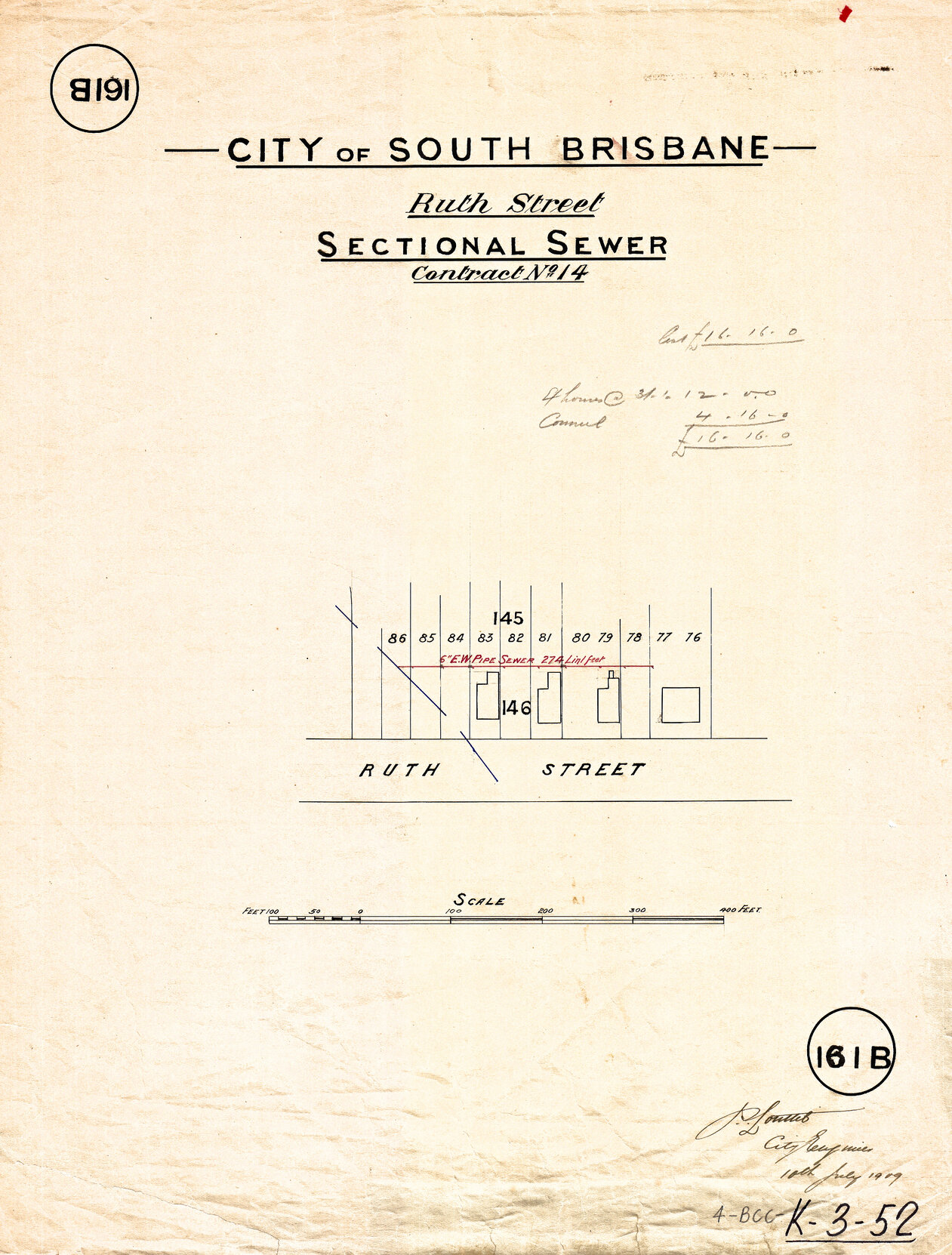 Ruth Street sectional sewer - Highgate Hill - 1909