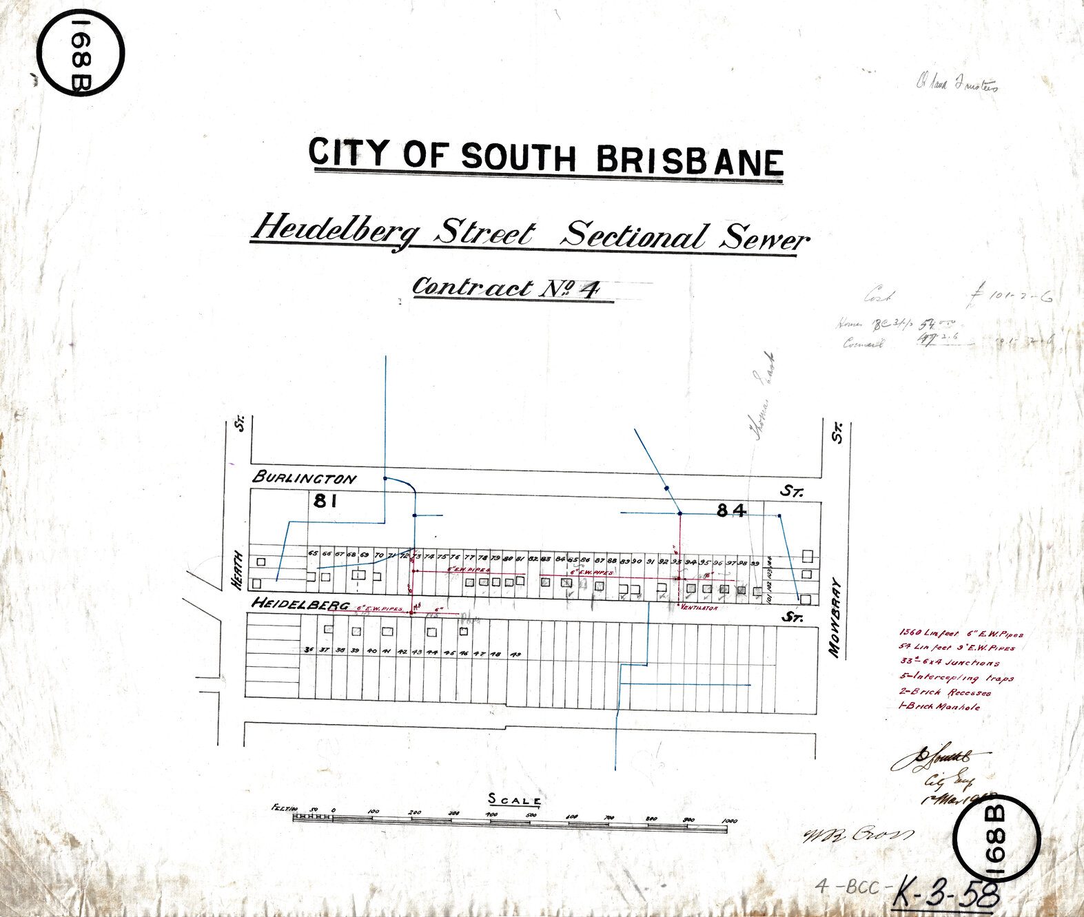 Heidelberg Street sectional sewer - Contract No. 4 - East Brisbane - 1909
