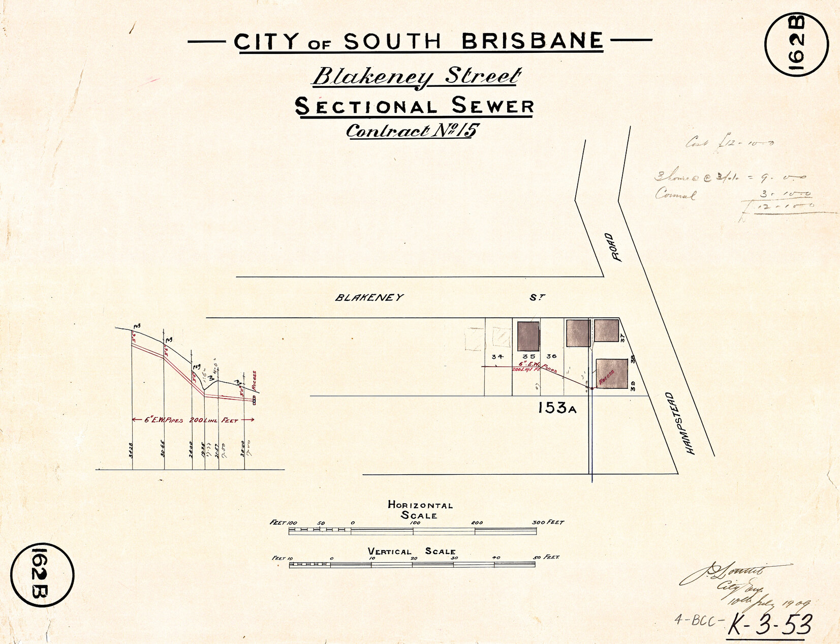 Blakeney Street sectional sewer - Contract No. 15 - Highgate Hill - 1909