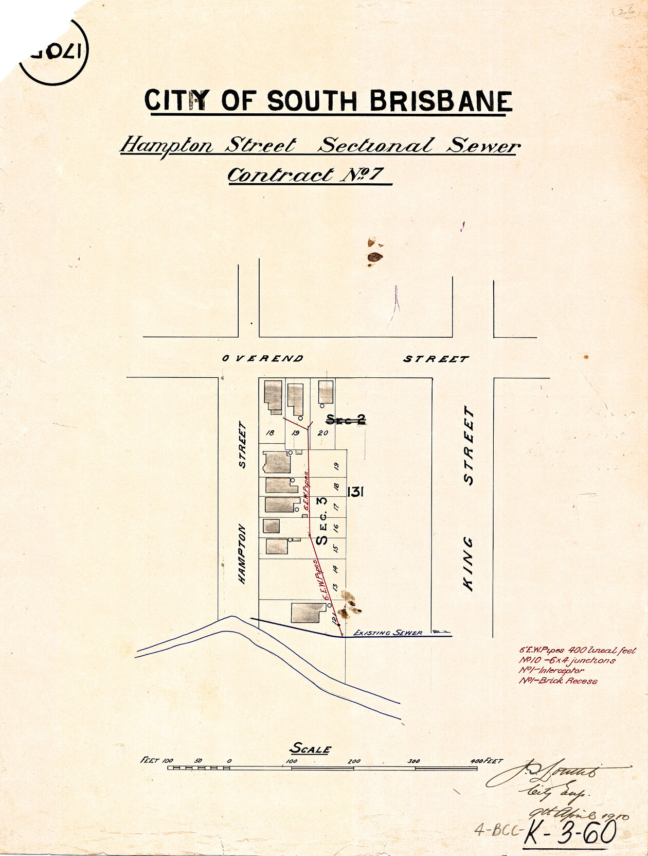 Hampton Street sectional sewer - Contract No. 7 - East Brisbane - 1910