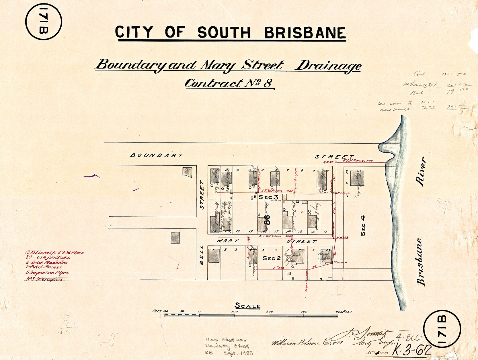 Boundary and Mary Street [now Daventry Street] drainage - Contract No. 8 - West End - 1910