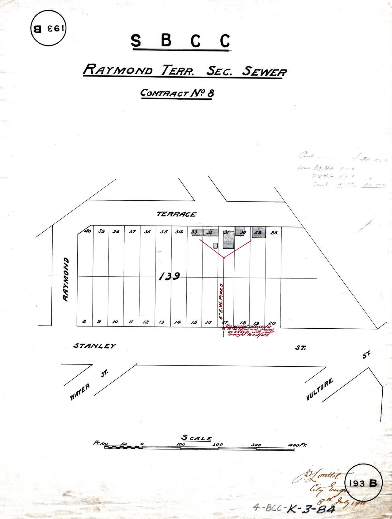 Raymond Terrace sectional sewer - Contract No. 8 - South Brisbane - 1911