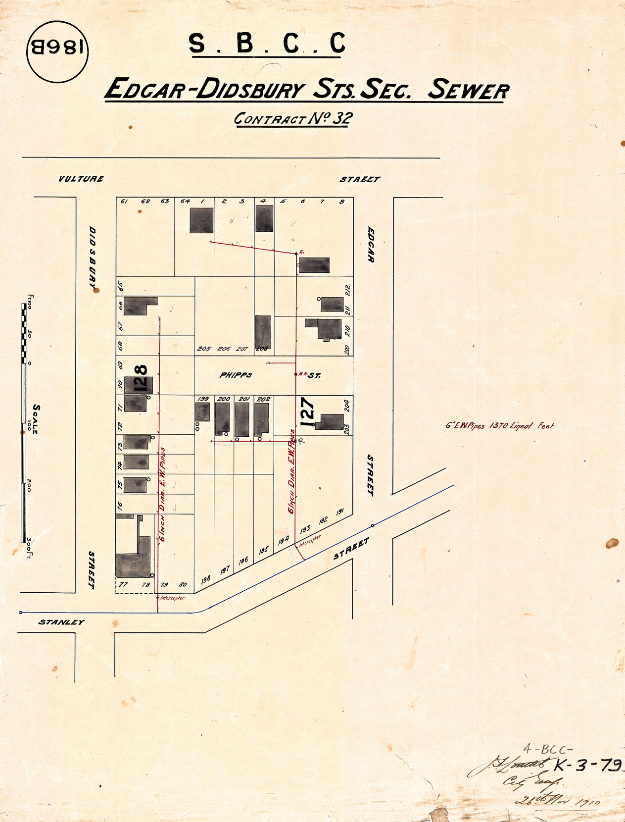Edgar-Didsbury  Streets sectional sewer - Contract No. 32 - East Brisbane - 1910
