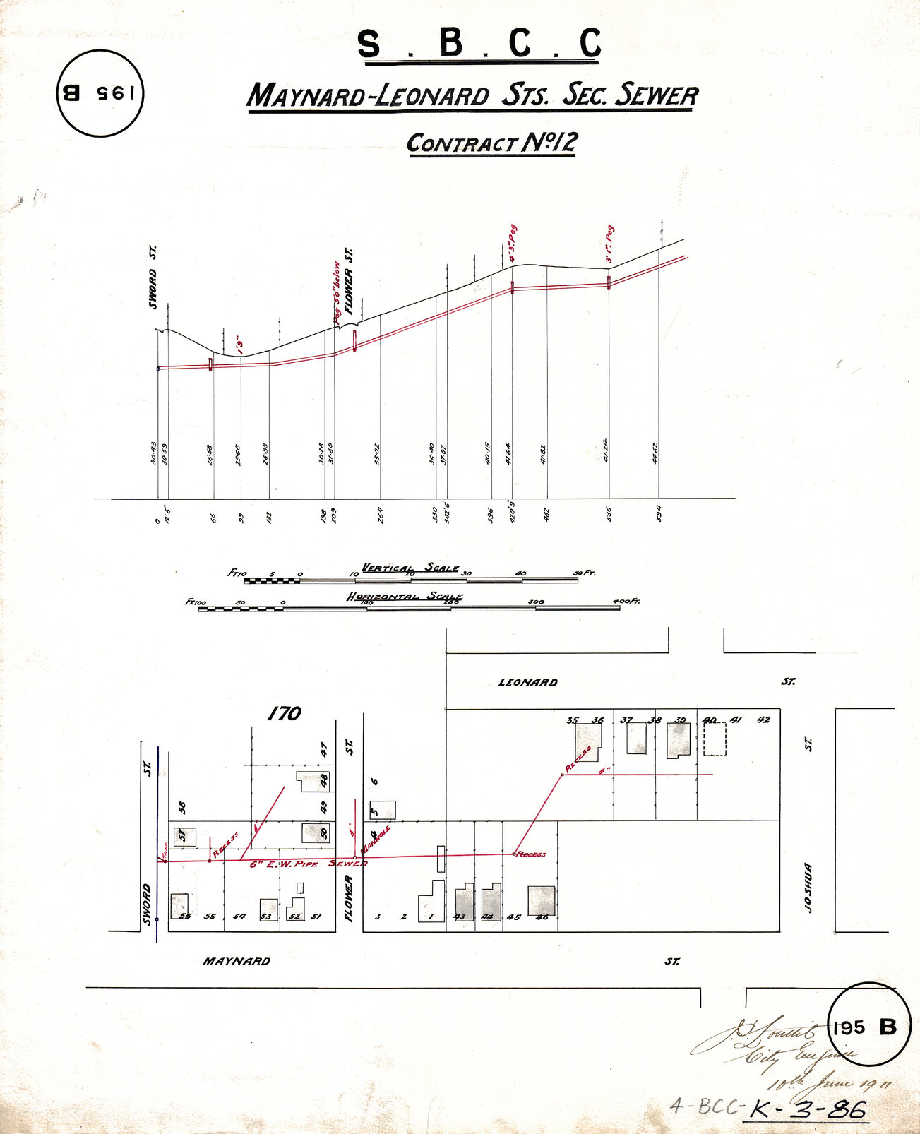 Maynard - Leonard Streets sectional sewer - Contract No. 12 - Woolloongabba - 1911