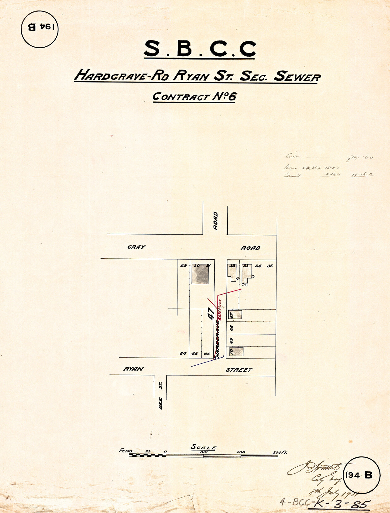 [Lower] Hardgrave Road, Ryan Street sectional sewer - Contract No. 6 - West End - 1911