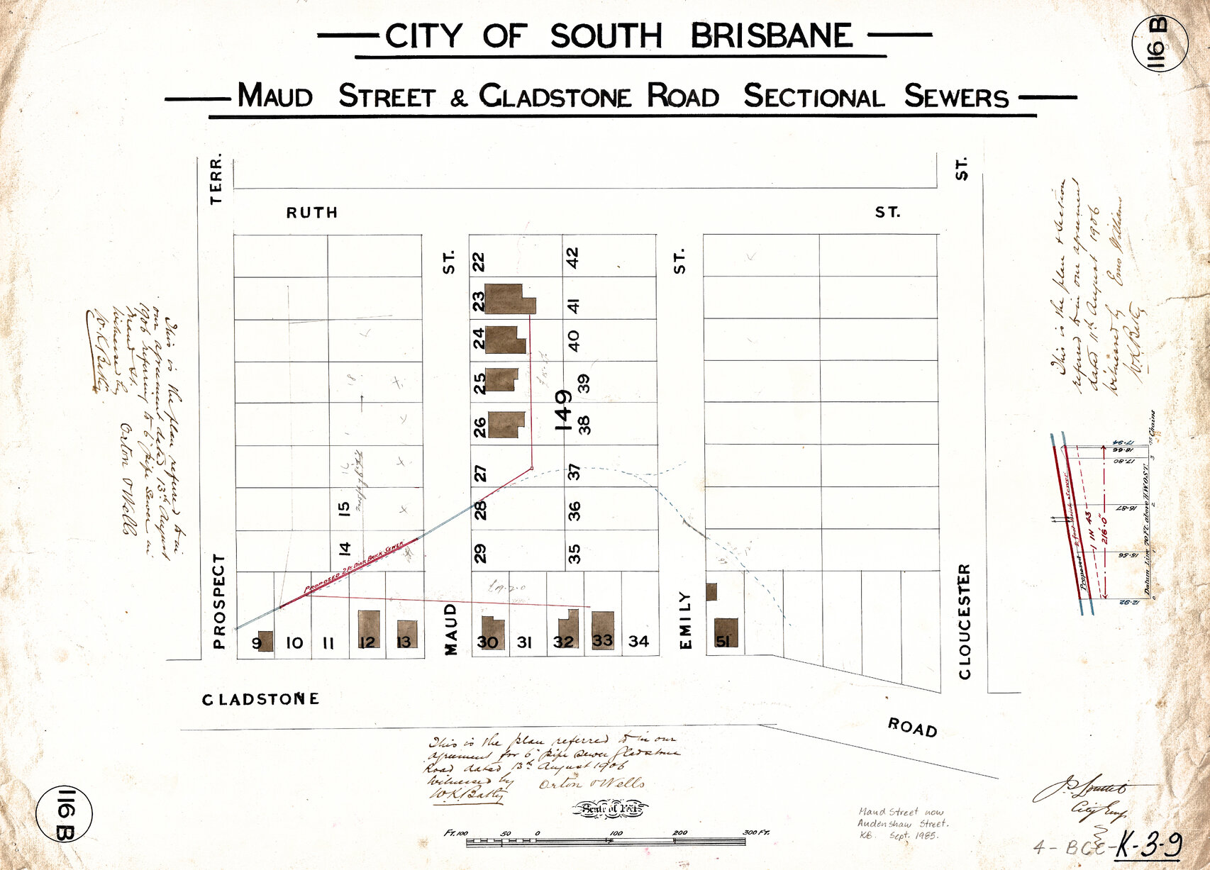 Maud Street [Audenshaw Street] and Gladstone Road sectional sewers - Highgate Hill - 1906