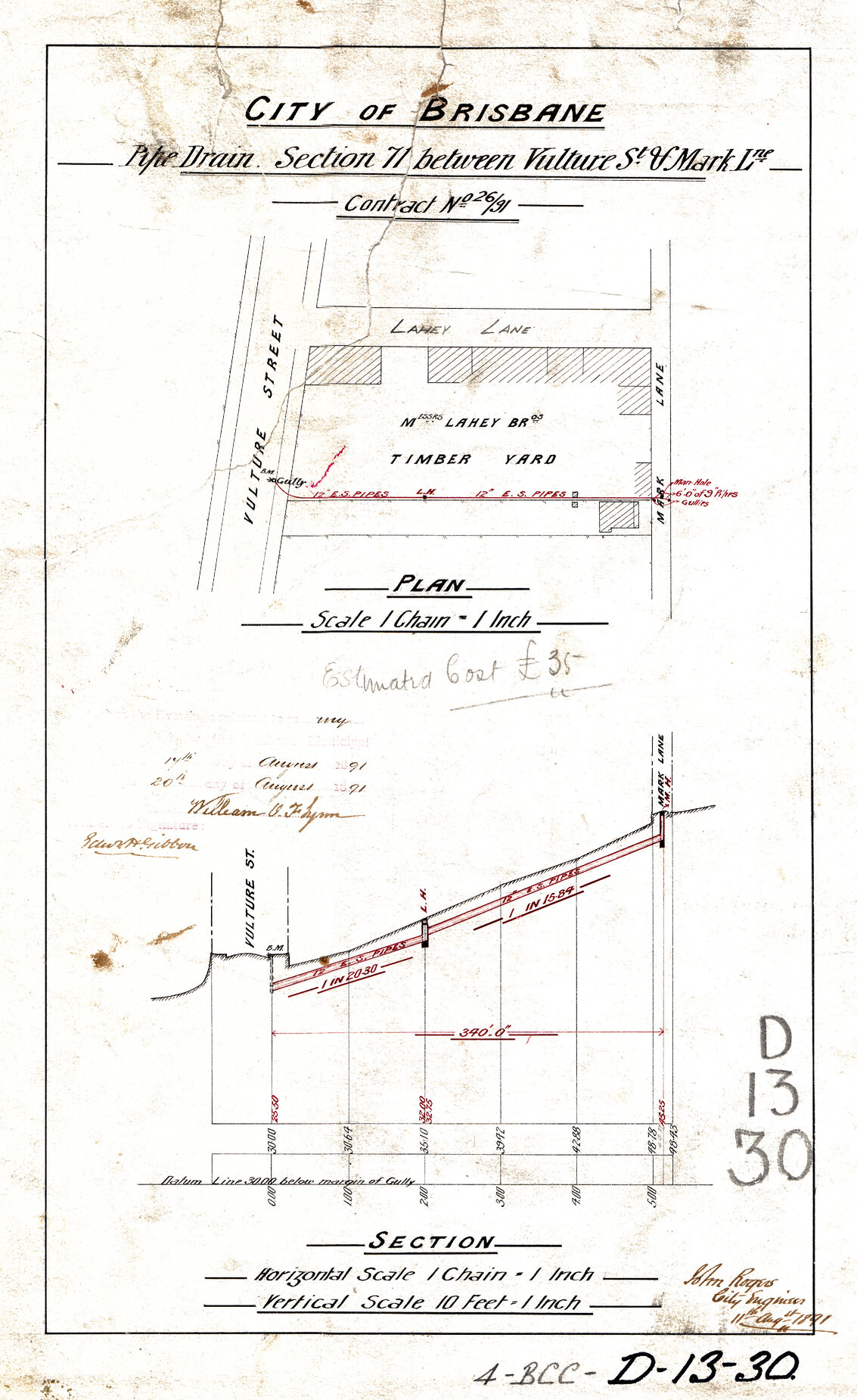 Pipe drain between Vulture Street and Mark Lane, Kangaroo Point - 1891