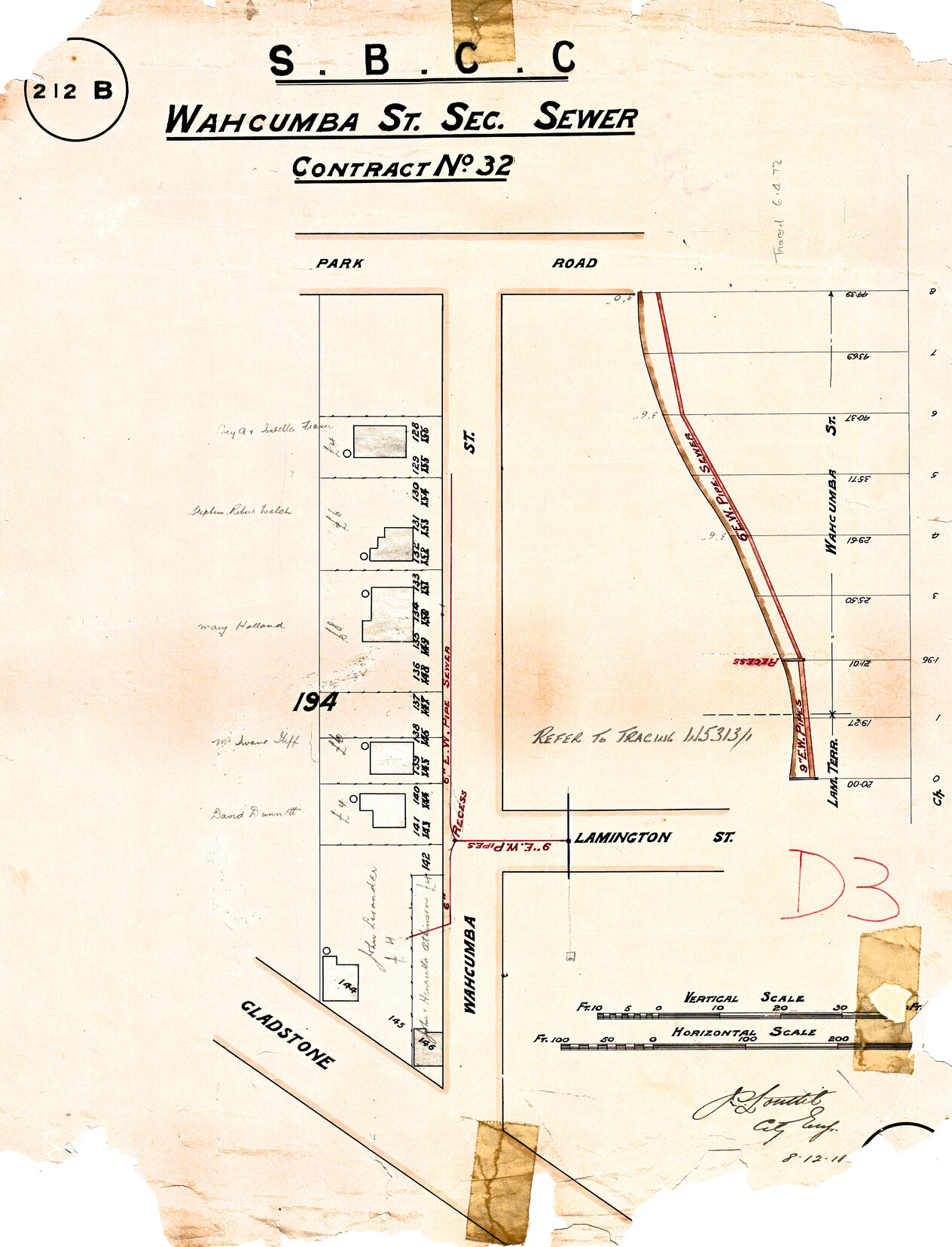 Wahcumba Street sectional sewer, Dutton Park and Highgate Hill - 1911