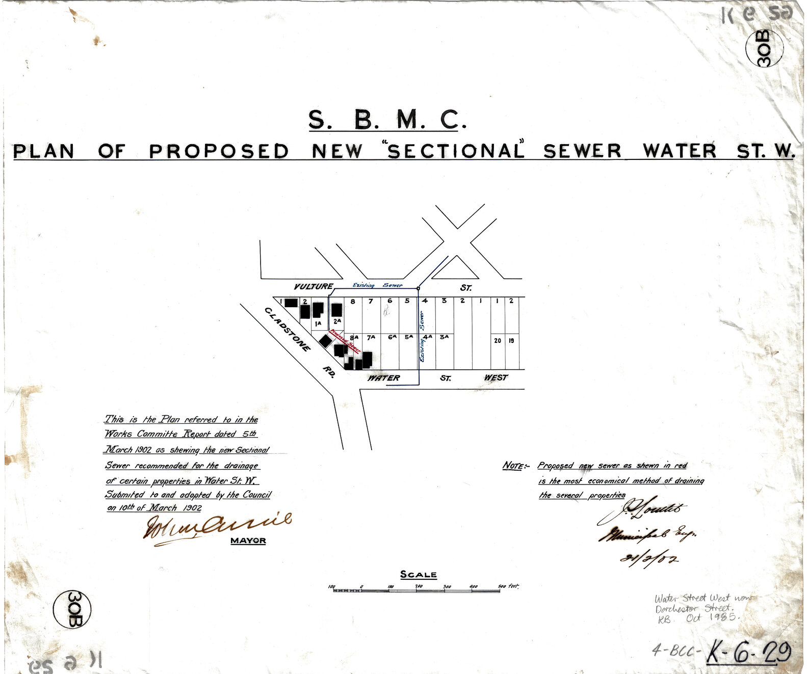 Plan of proposed sectional sewer for Dorchester Street, South Brisbane and Highgate Hill - 1902