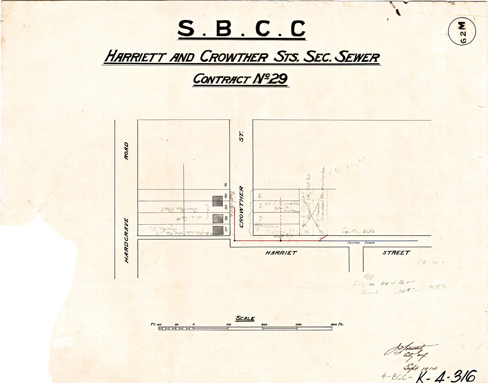 Harriett and Crowther Street sectional sewer, West End  1914