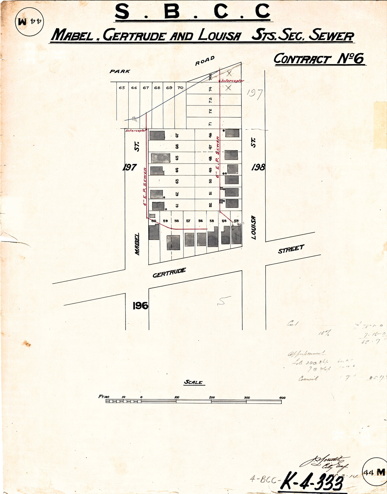Mabel, Gertrude and Louisa Street sectional sewer, Highgate Hill - 1914