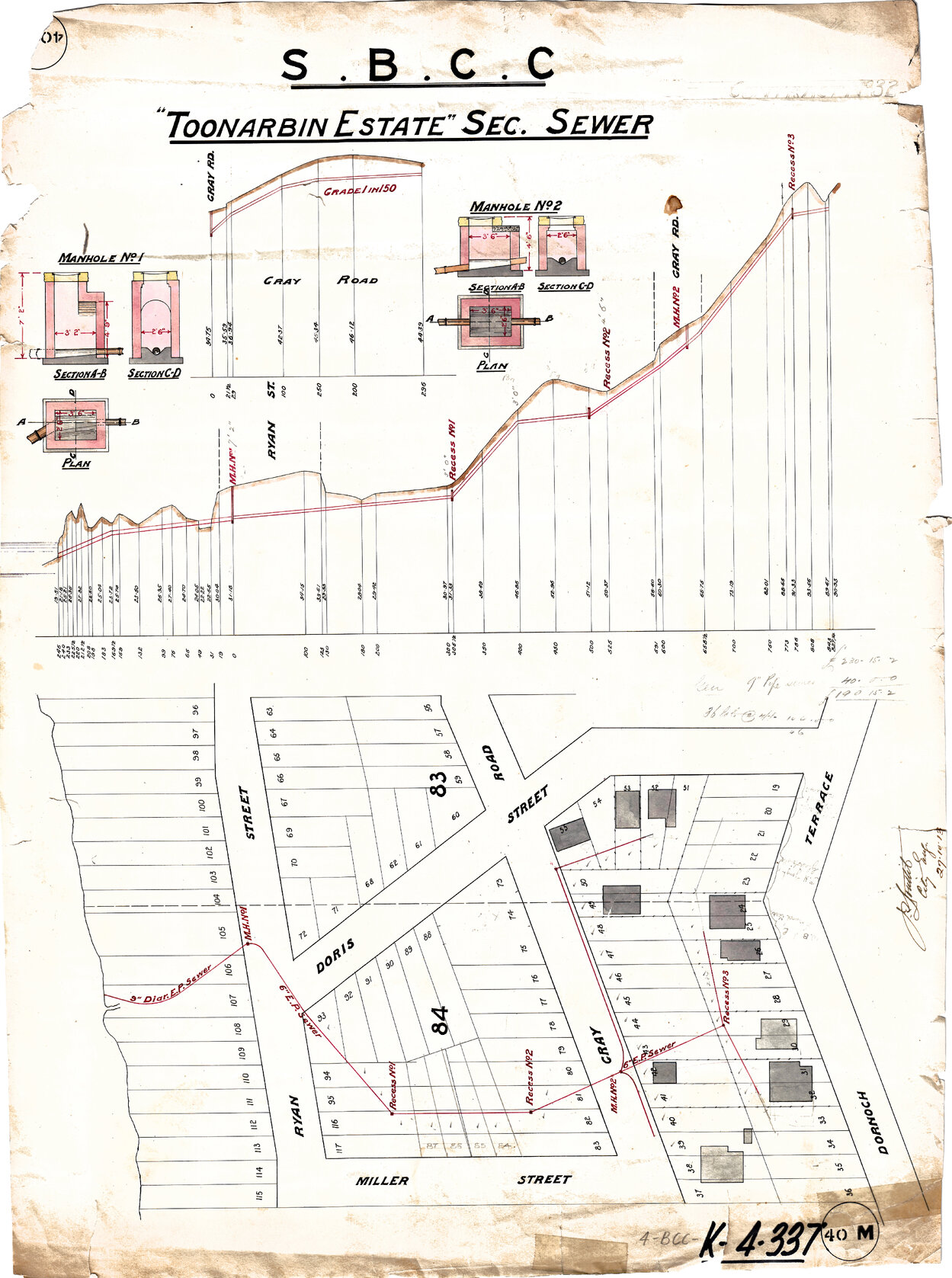 Gray Road, Doris Street, and Dornoch Terrace sectional sewer, West End - 1913