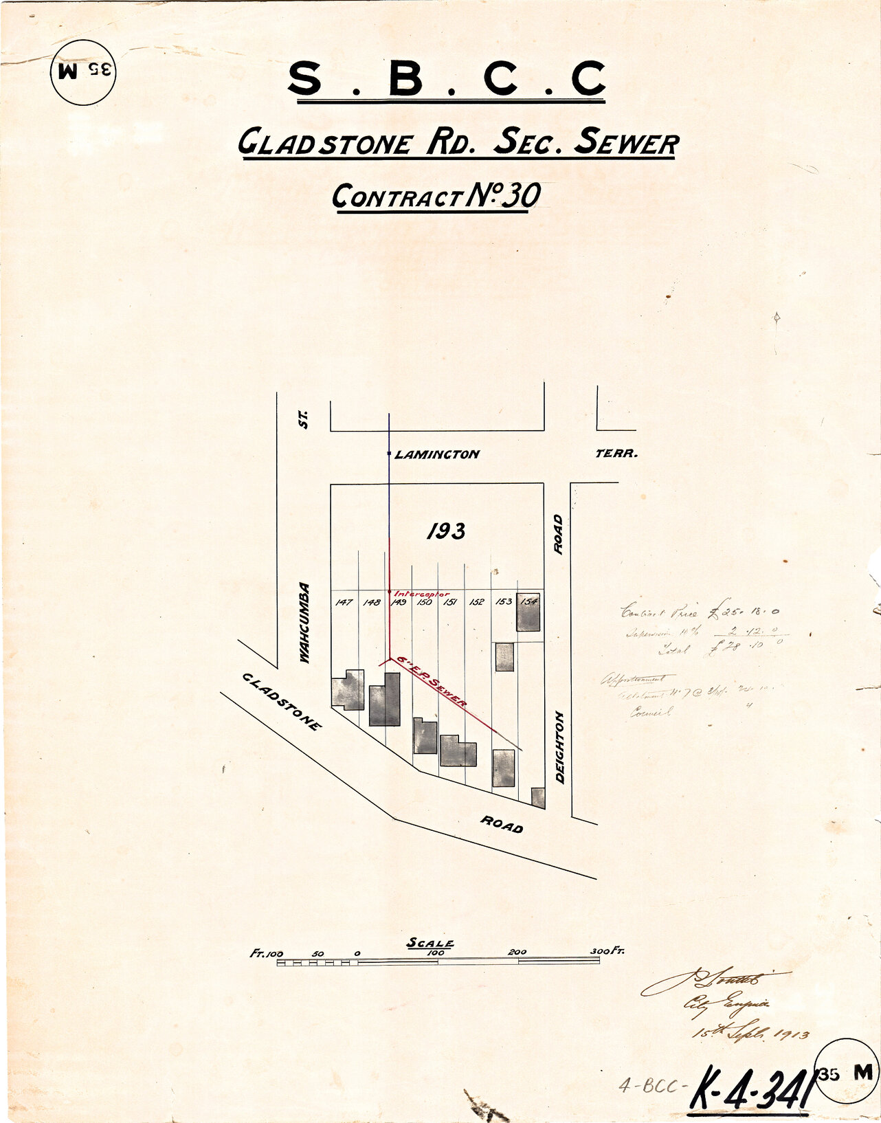 Gladstone Road Sectional Sewer, Contract No. 30, Dutton Park - 1913