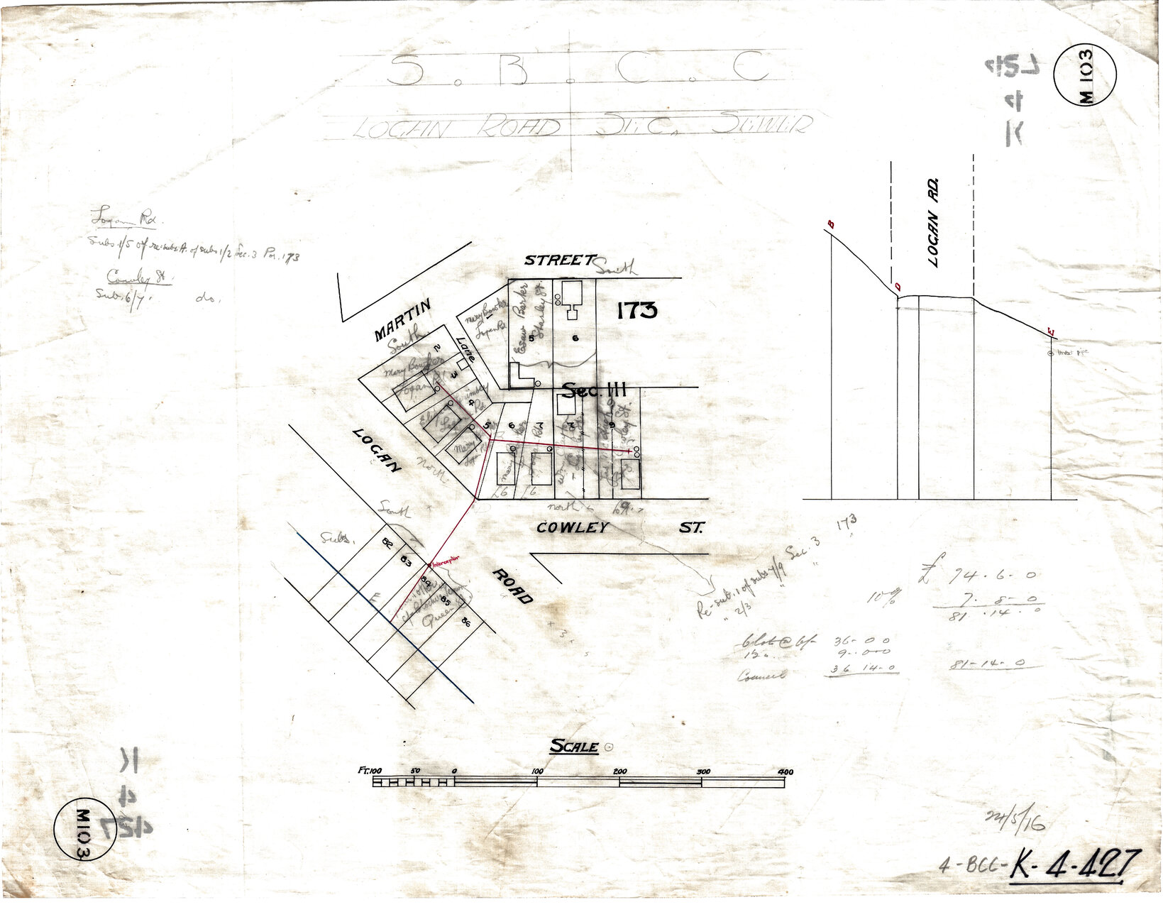 Logan Road sectional sewer on corner of Cowley and Martin Street, Woolloongabba - 1916