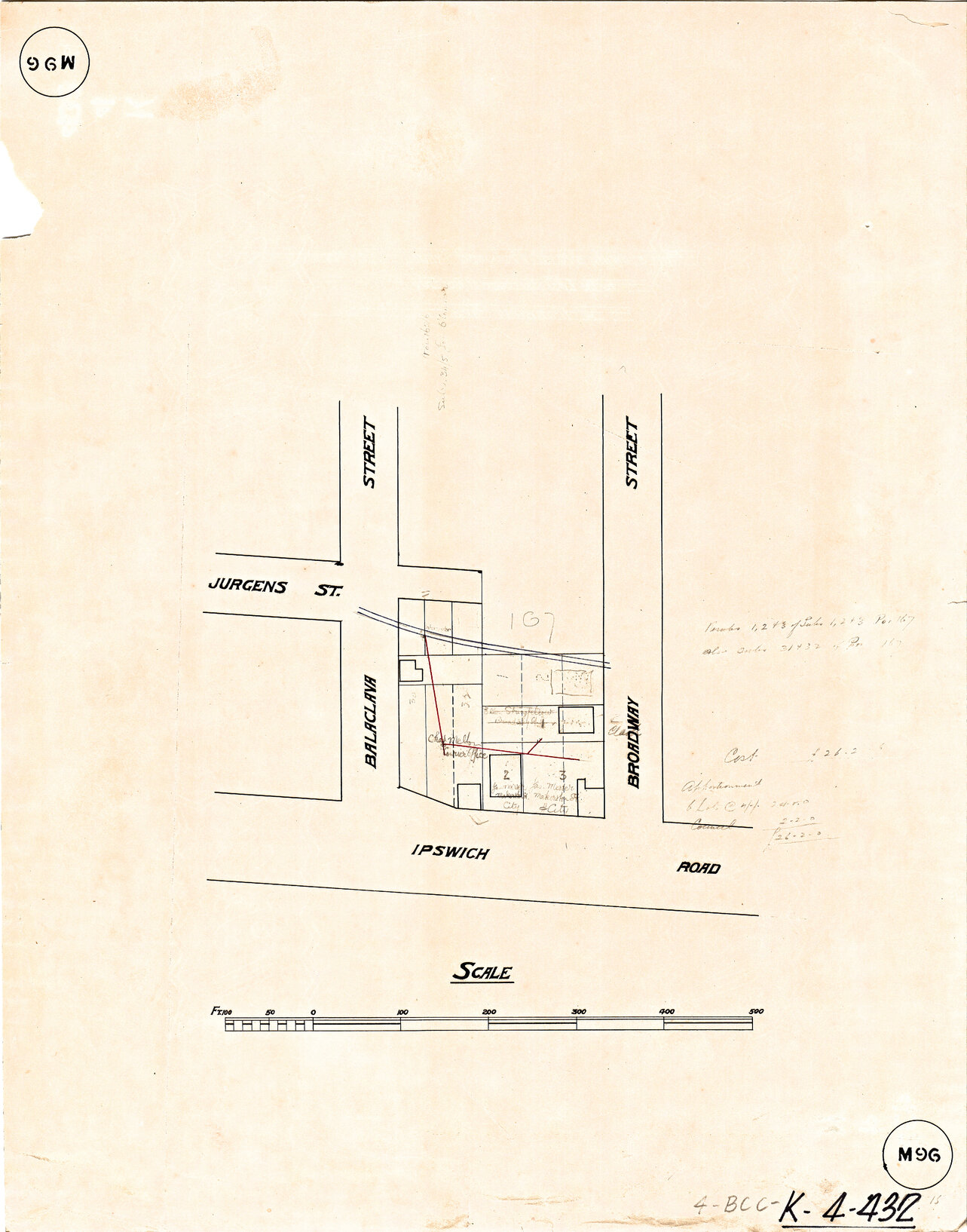 Sectional sewer for corner of Ipswich Road, Balaclava and Broadway Street, Woolloongabba - 1915