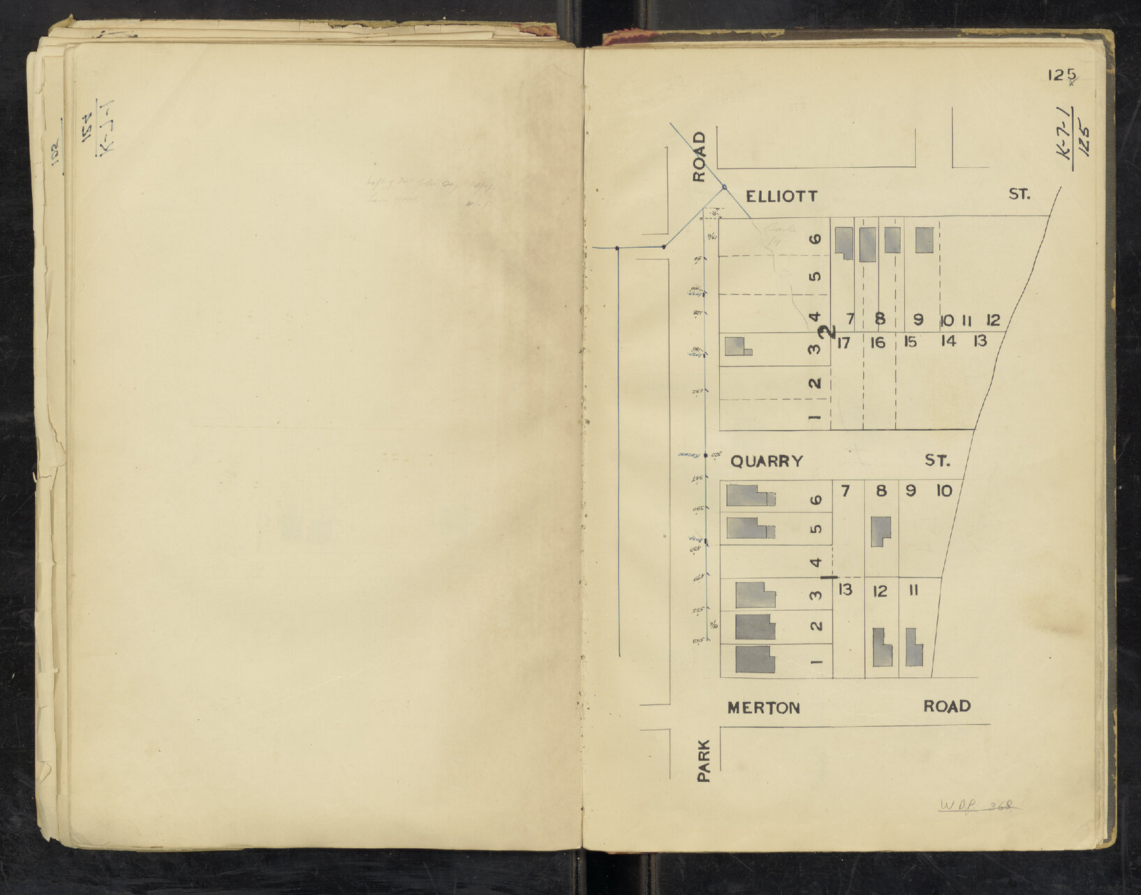 Drainage map showing houses on Park Road near Elliott, Quarry Street and Merton Road, Woolloongabba - 1913