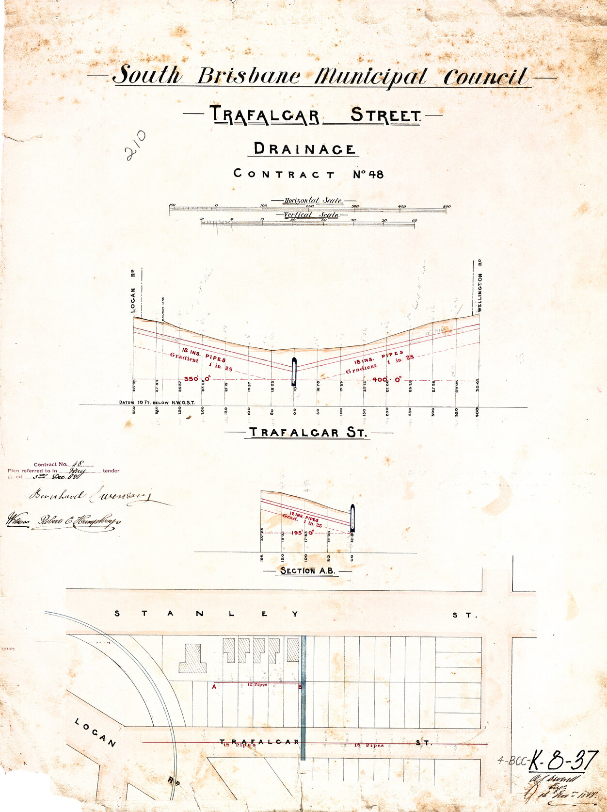 Trafalgar Street drainage, showing houses on Stanley Street, South Brisbane - 1888