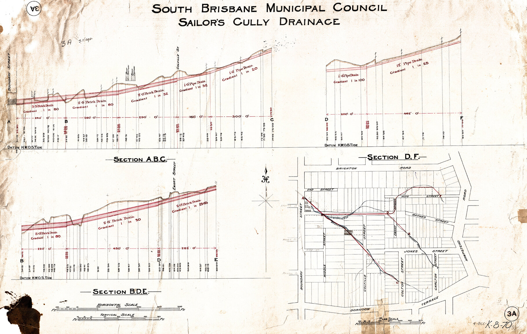 Sailor's Gully Drainage - houses shown near corner of Baynes and Boundary Street, Highgate Hill and West End - c.1890