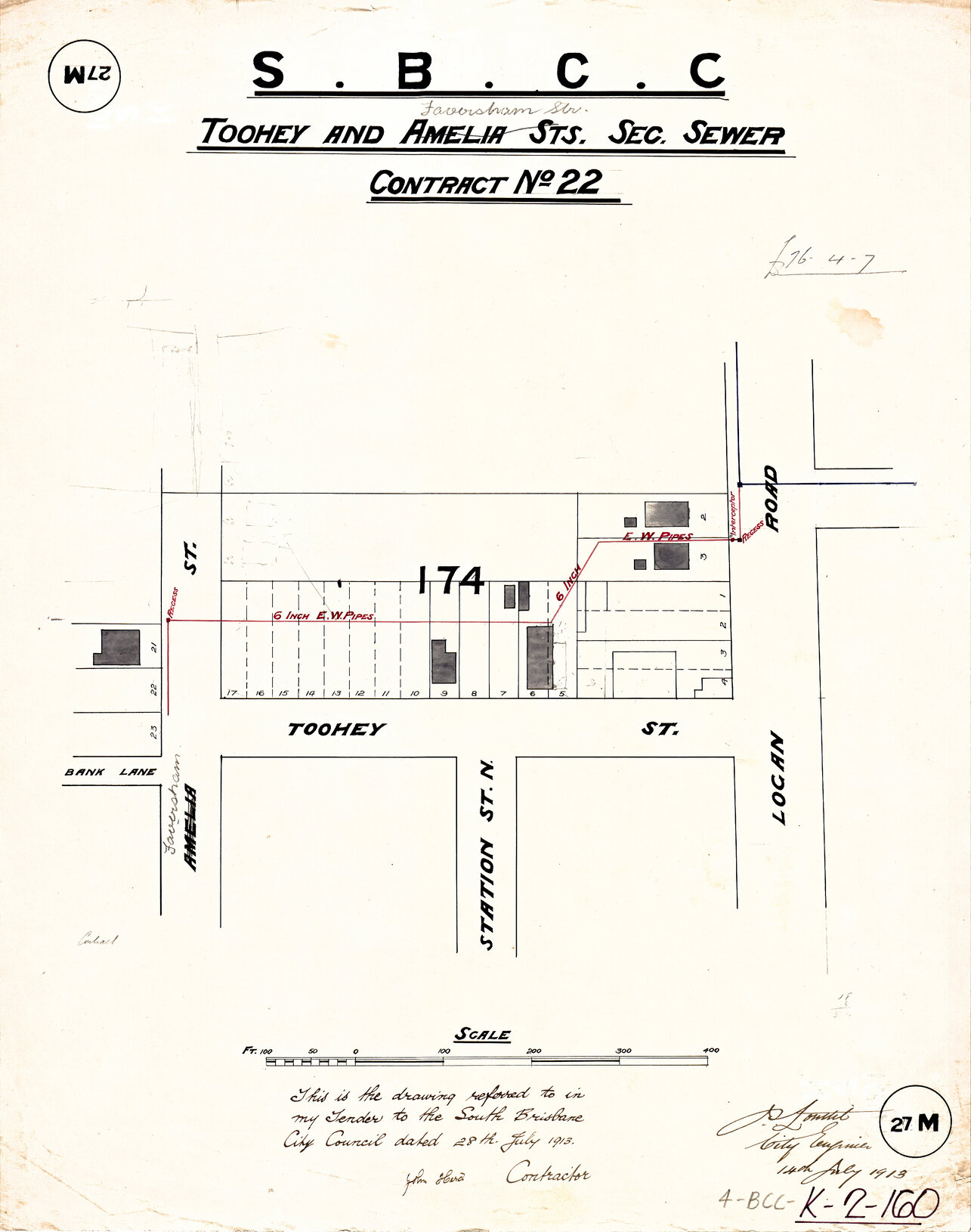 Toohey and Faversham Street sectional sewer, Woolloongabba - 1913