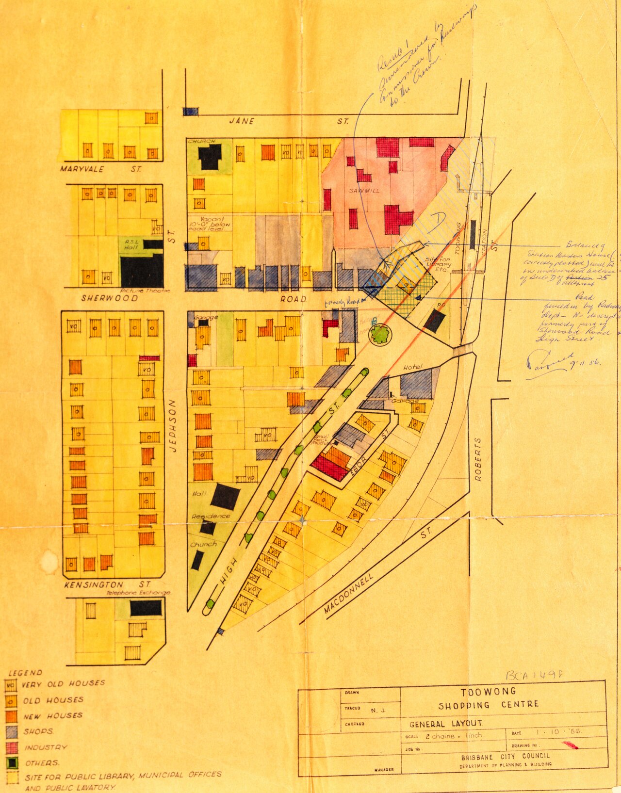 Toowong Shopping Precinct layout showing Shops and Buildings 1956
