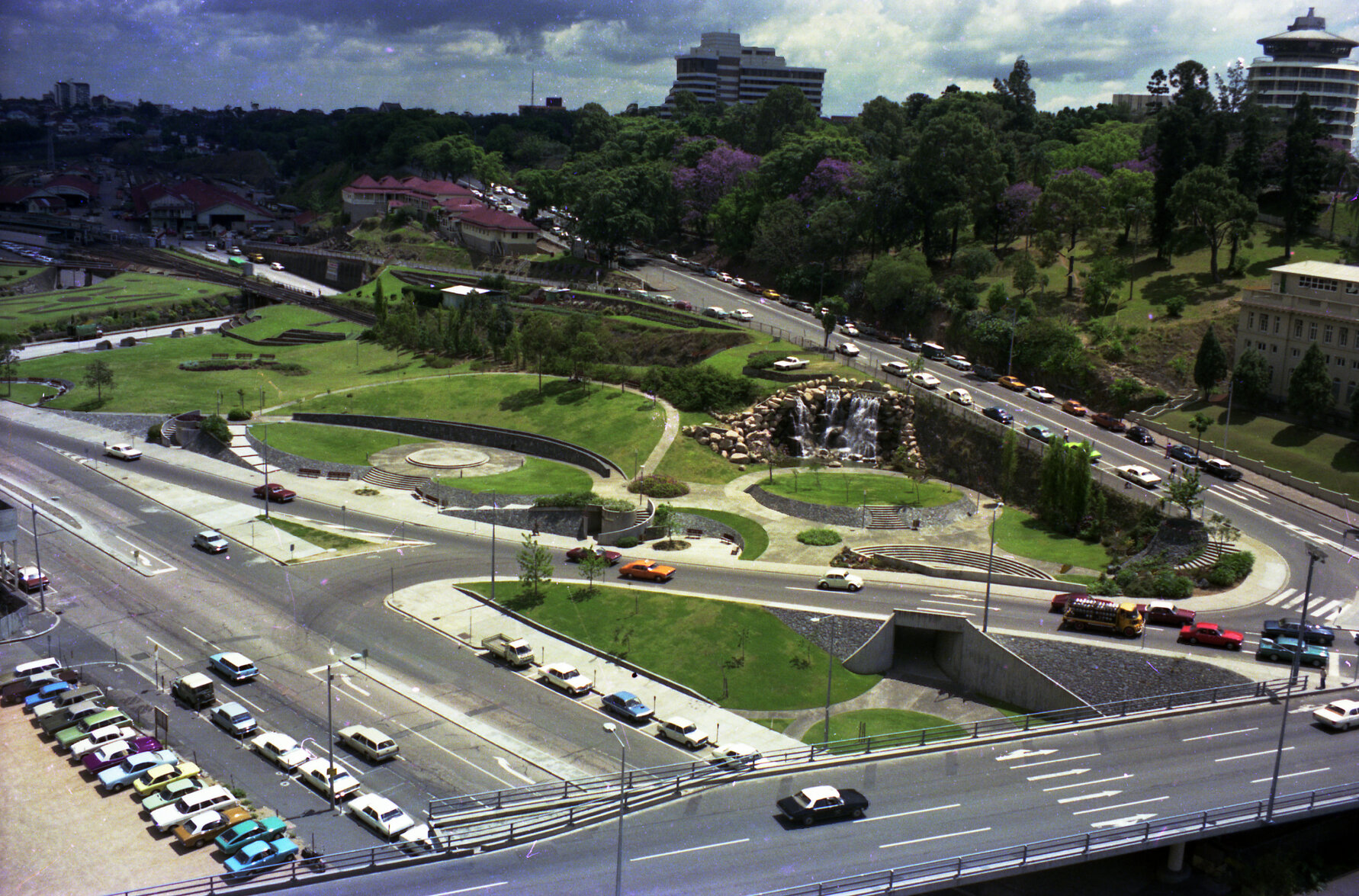 Overview of Roma Street Parklands, Brisbane City - 1974