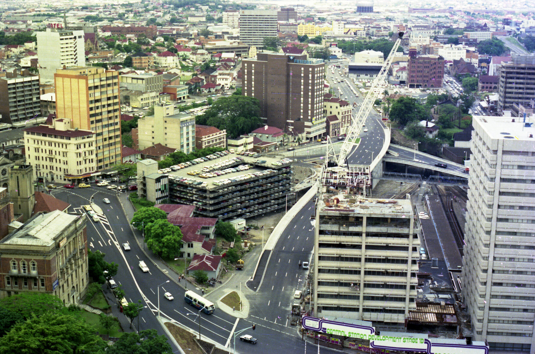 Aerial photo of Turbot Street and Wickham Terrace Car Park looking northwest, Brisbane City and Spring Hill - 1974