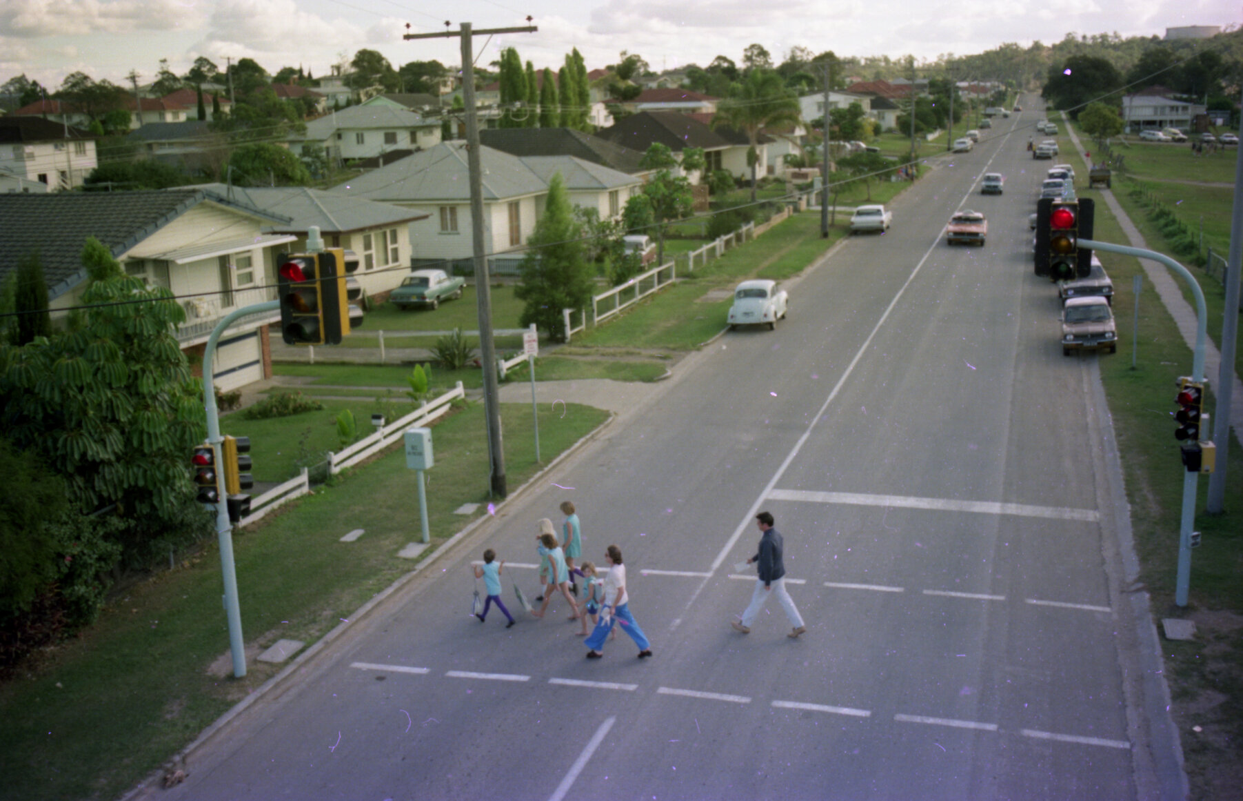 New traffic lights - school crossing outside Craigslea State School looking west, Chermside West - 1976 