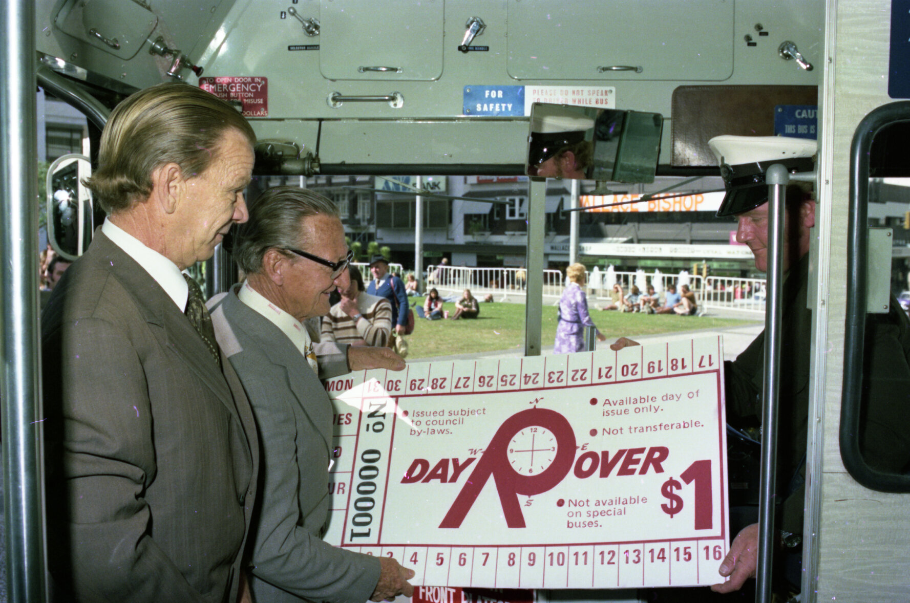 Day Rover bus ticket launch by Lord Mayor Frank Sleeman in King George Square - 1976