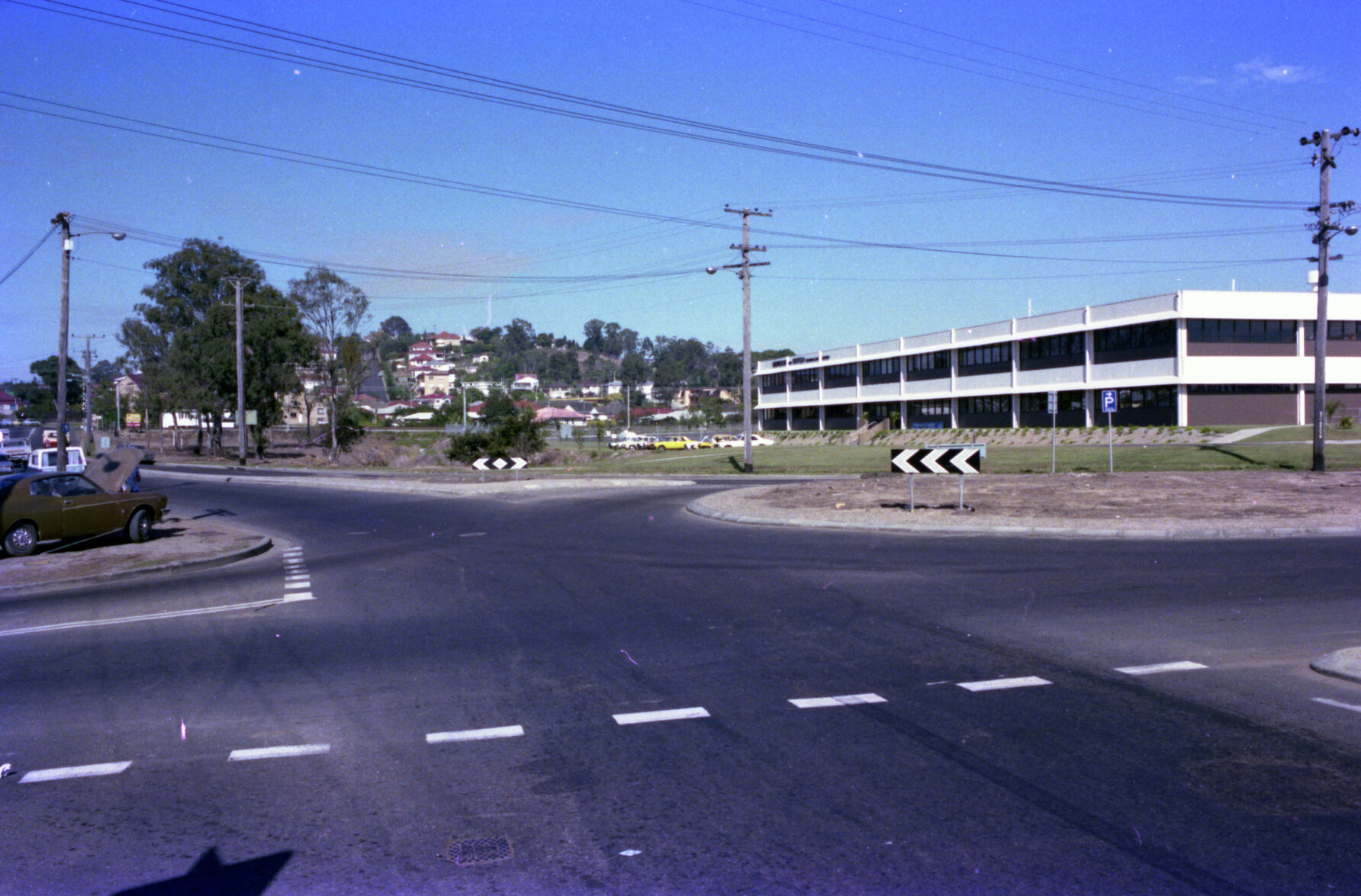 Roundabout at intersection of South Pine Road, Pickering Street, Sicklefield Road and Raymont Road, Enoggera - 1980