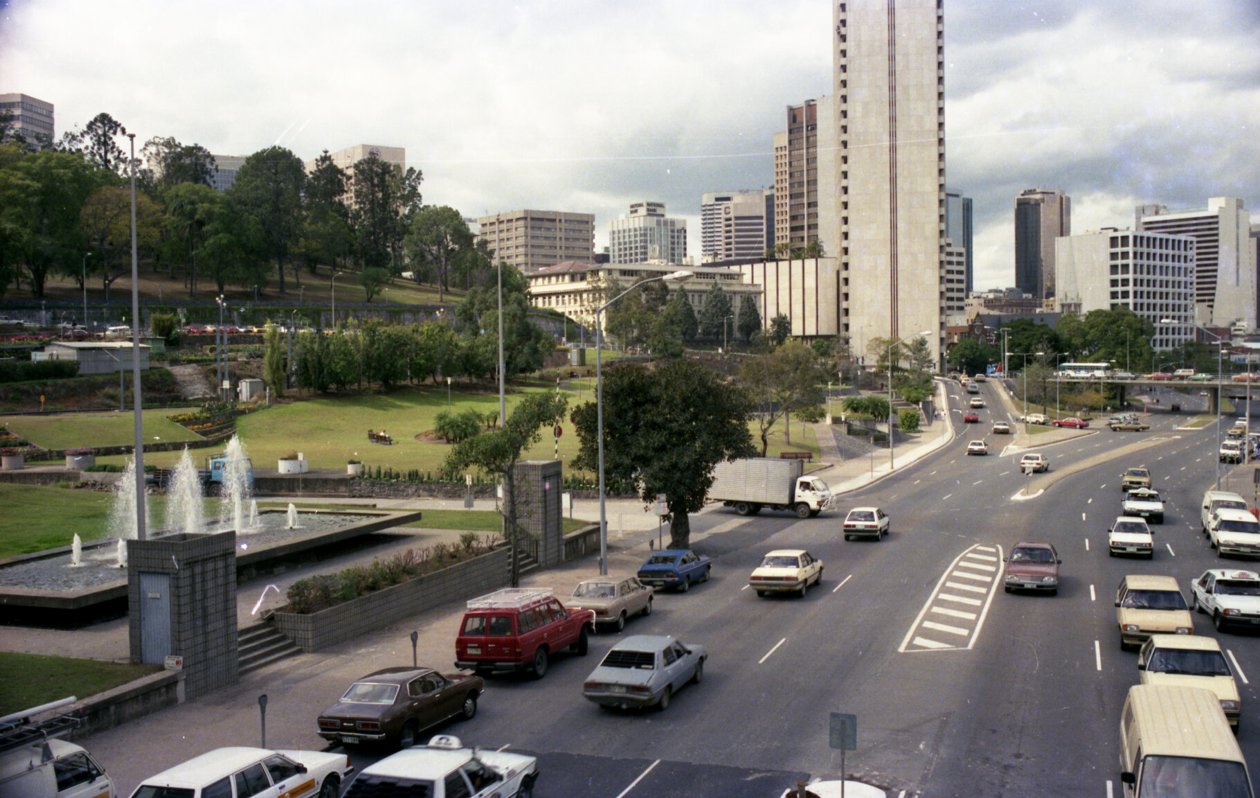 Roma Street outside Roma Street Parklands, Brisbane City - 1986