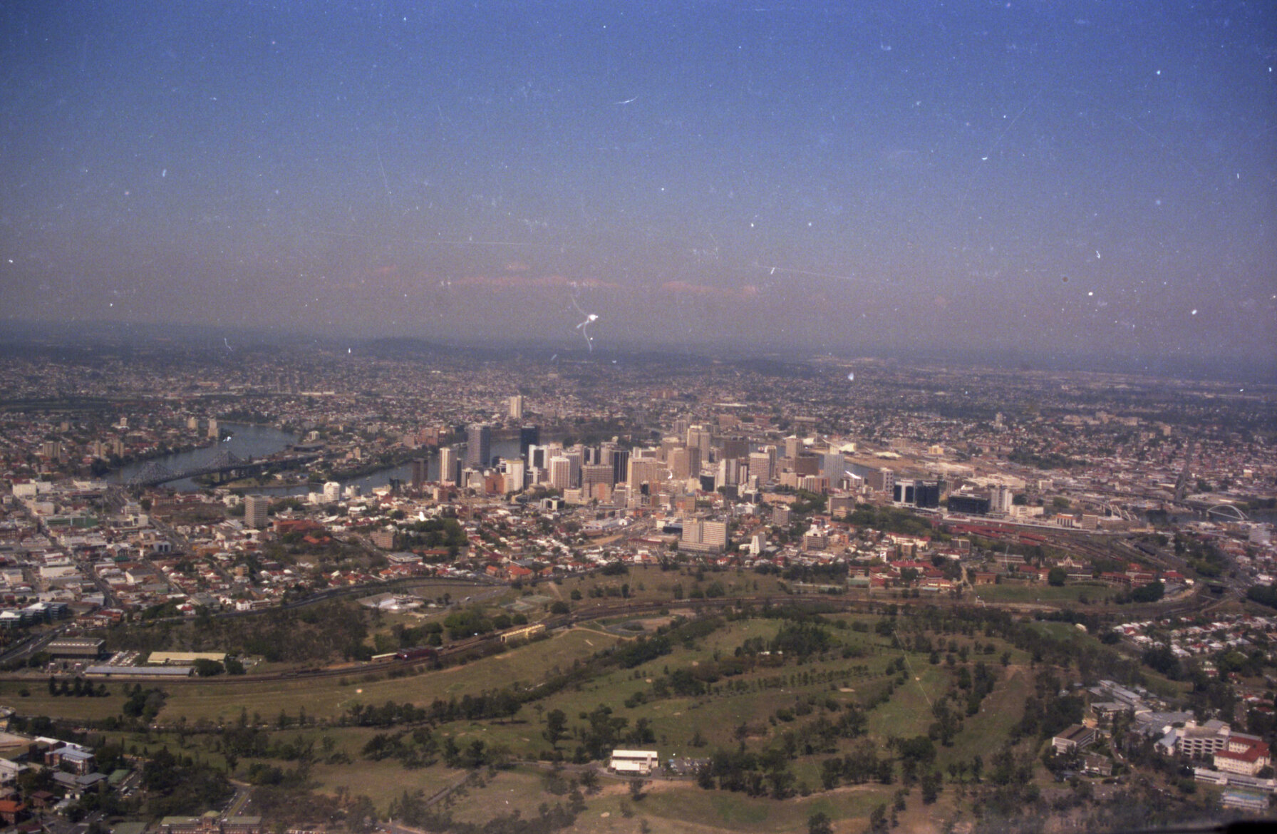 Aerial photos of city looking south from over Victoria Park Golf Course - 1986