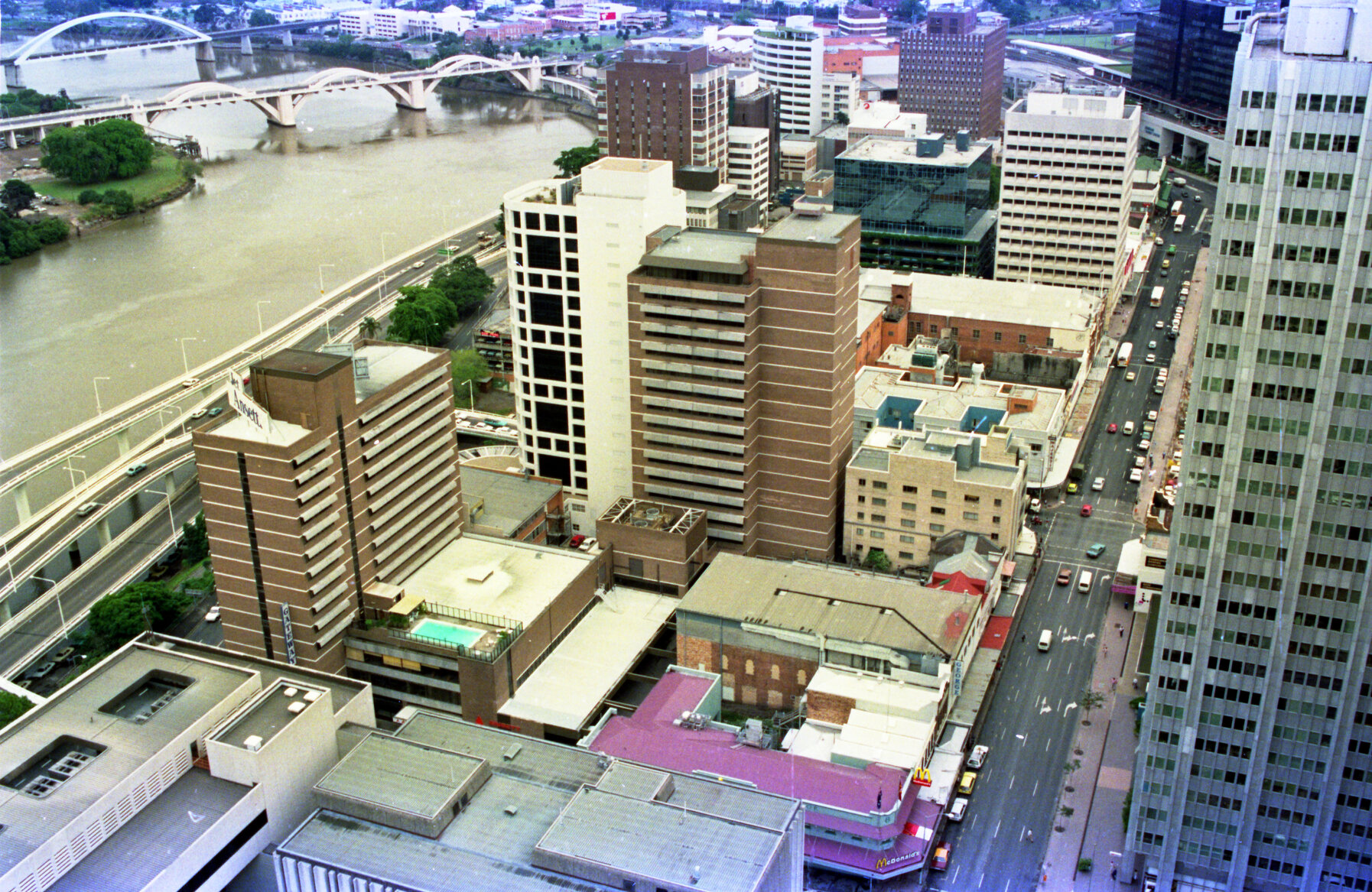 Rooftop view of George Street looking west, Brisbane City - 1987