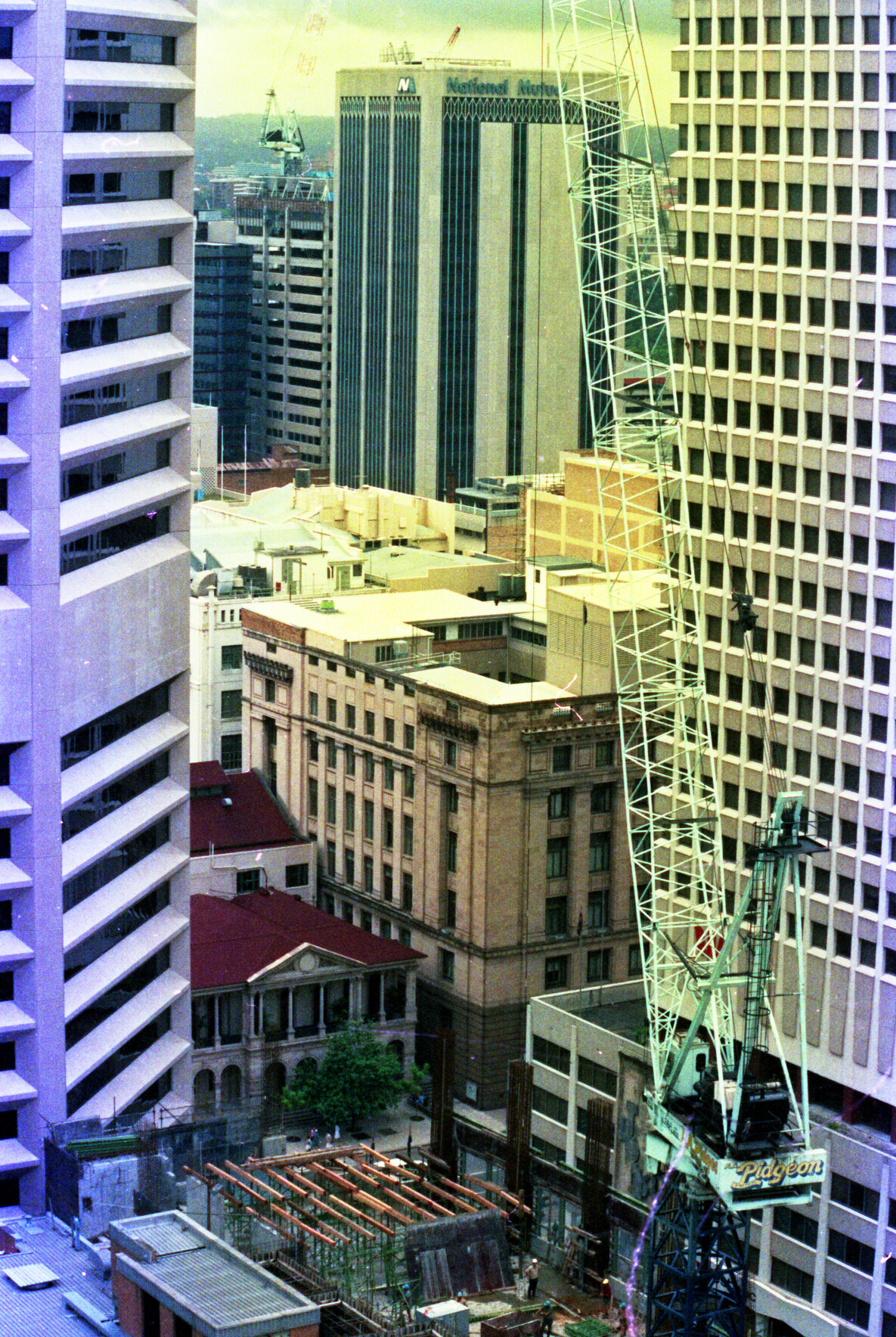 Keyhole shot of Brisbane General Post Office and the MacArthur Chambers from rooftop - 1987