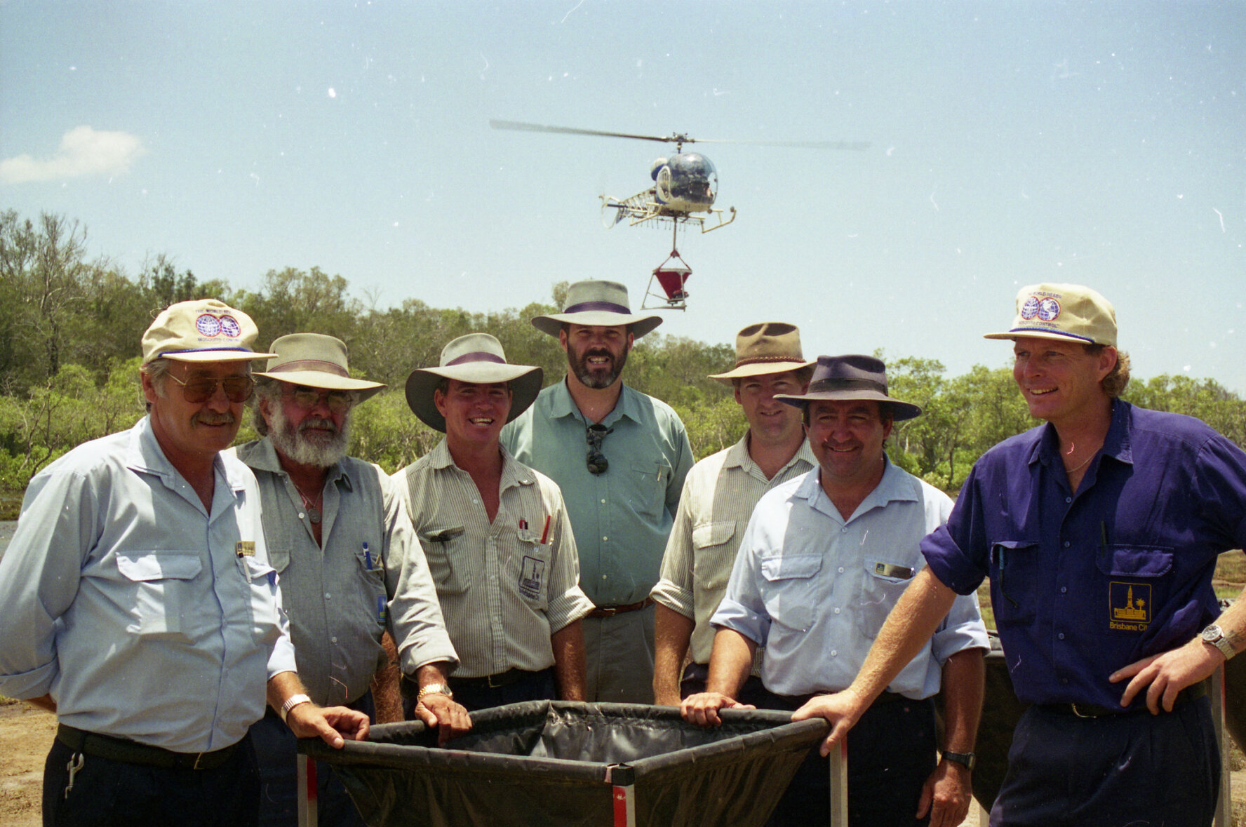 Council mosquito spraying team, Tinchi Tamba Wetlands, Bald Hills - 1997